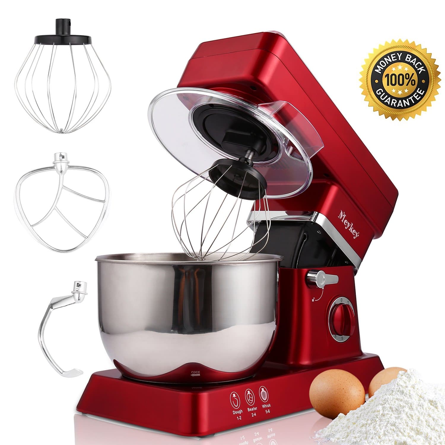 MeyKey Stand Mixer, 600W Tilt-Head Kitchen Electric Food Mixer with 6-Speed Control, 5-Quart Stainless Steel Bowl, Dough Hook, Whisk, Beater, Splash Guard