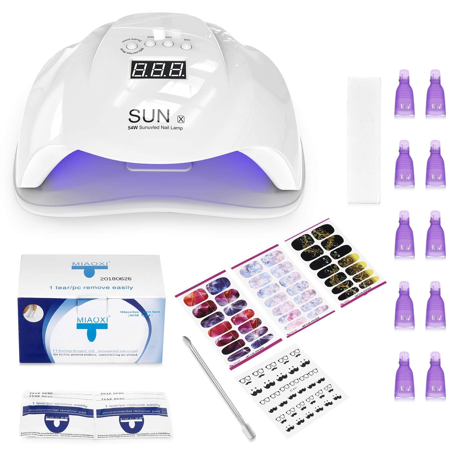 54W UV Lamps for Gel Nails, Gel Nail Kits with 36 beads, LCD Display, 10/30/60/99 Seconds Timer, Automatic Sensor and Detachable Tray LED Nail Lamp (SUNX)