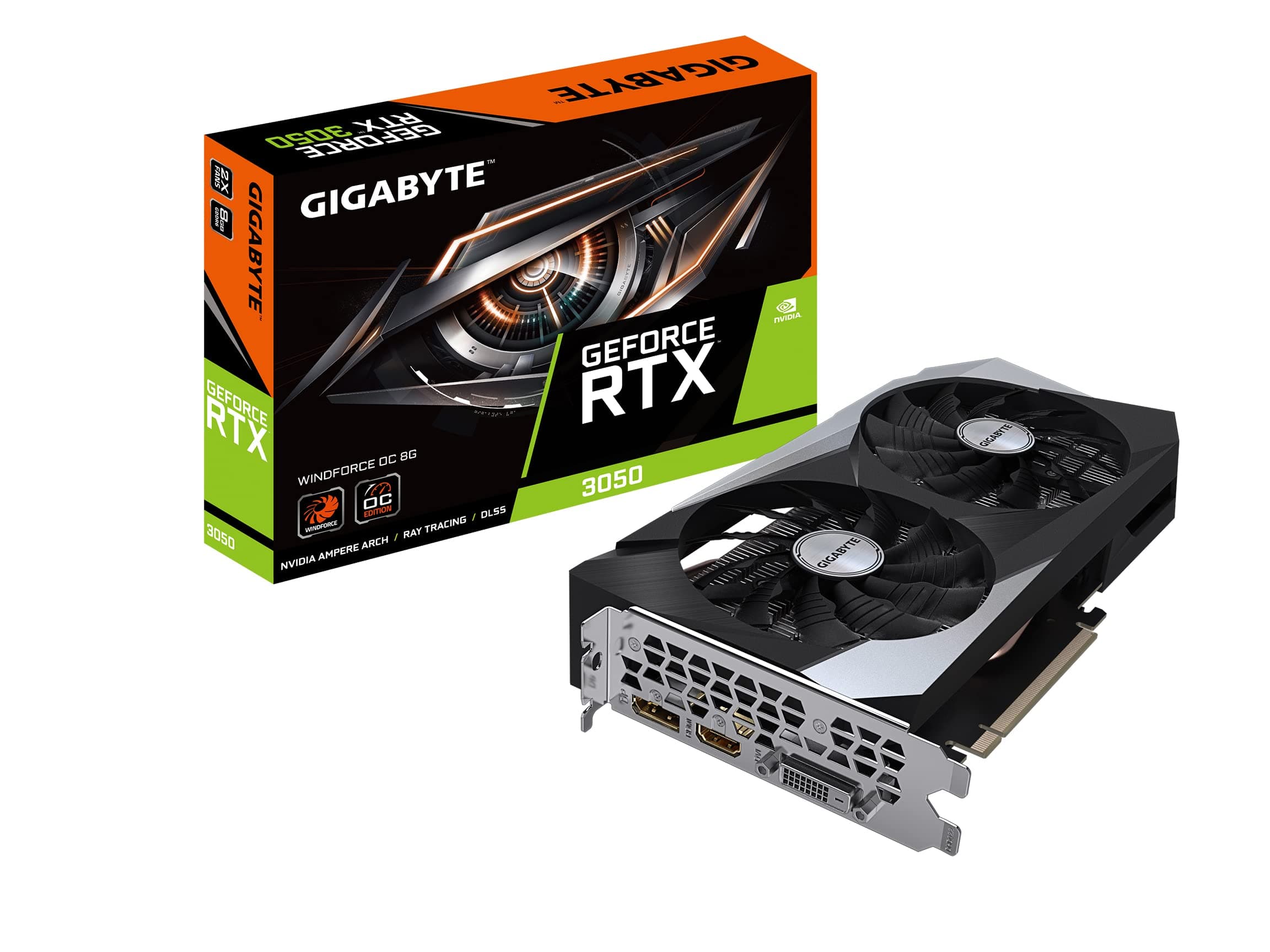 GeForce RTX 3050 WINDFORCE OC 8G Graphics Card, 2X WINDFORCE Fans, 8GB GDDR6 128-bit GDDR6, GV-N3050WF2OC-8GD Video Card