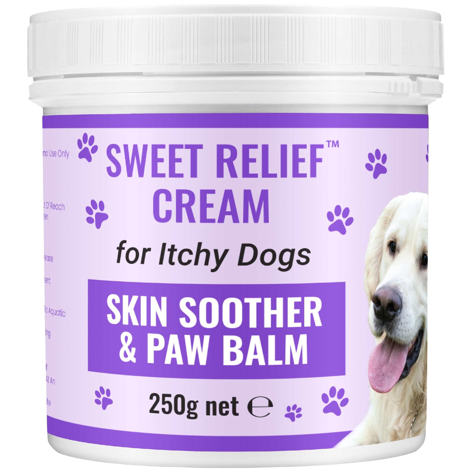 Sweet Relief® - Itchy Dog Cream, Benzyl Benzoate Antiseptic Skin Cream for Dogs, Dry Skin, Paw Balm, Ear Care & Rash Aid Support Cream, Skin Care for Dogs, Pet Supplies - 250g