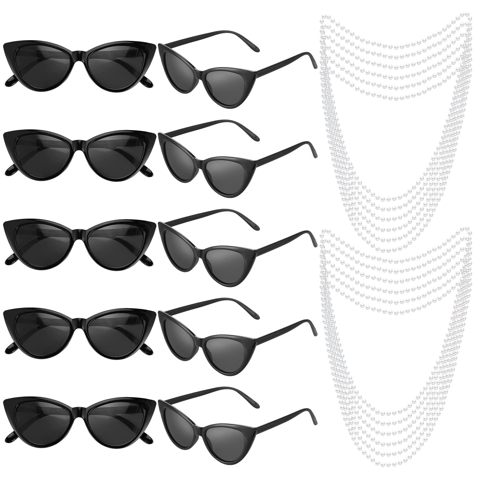 XUWAIDSGN Teal Blue Party Favors Necklace Sunglasses Crown Set Pearl Necklace Vintage Sunglasses for Turquoise Party Favors