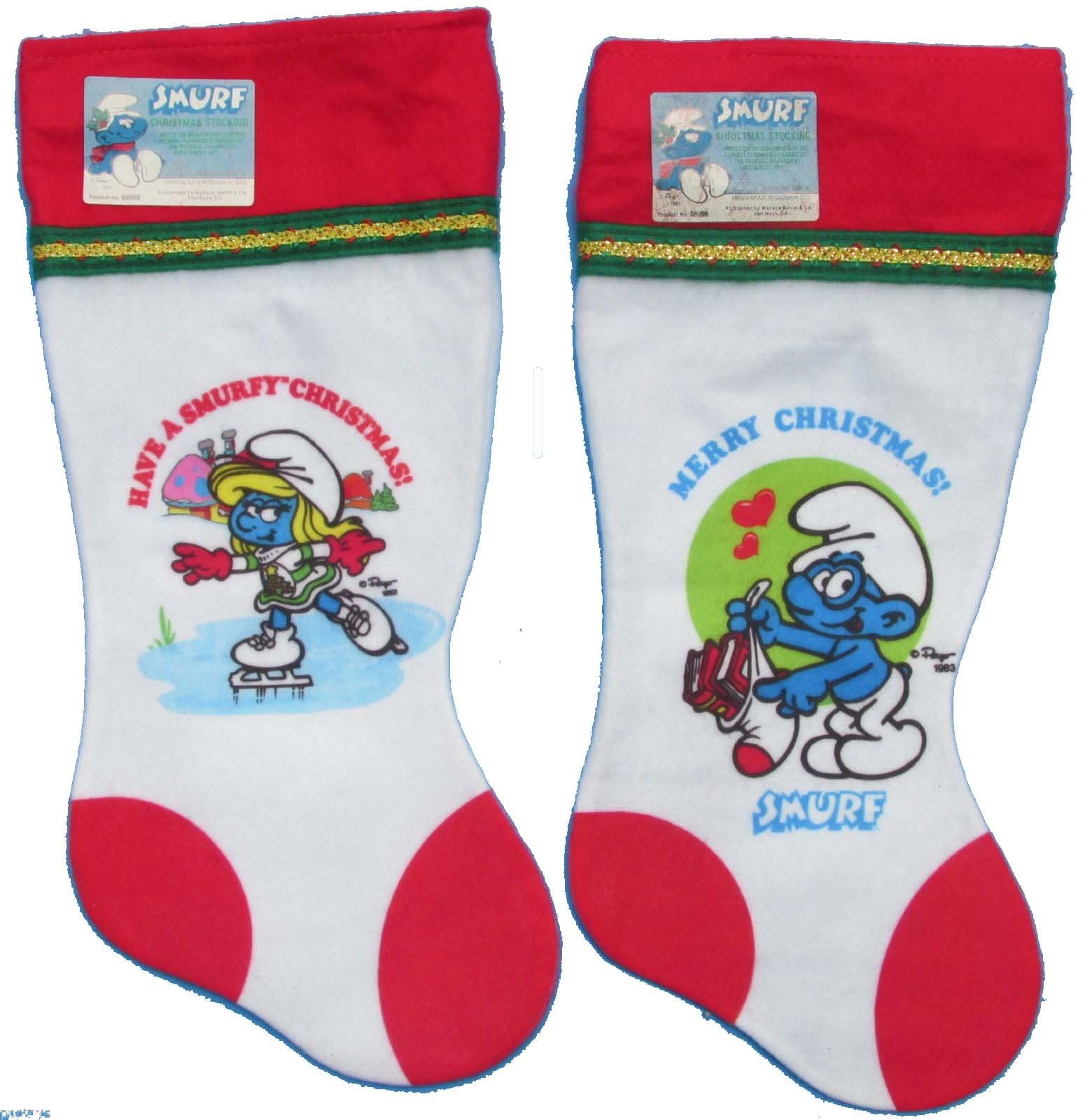 Smurfs Christmas Stocking Pair Brainy Smurf Smurfette 1983 Vintage