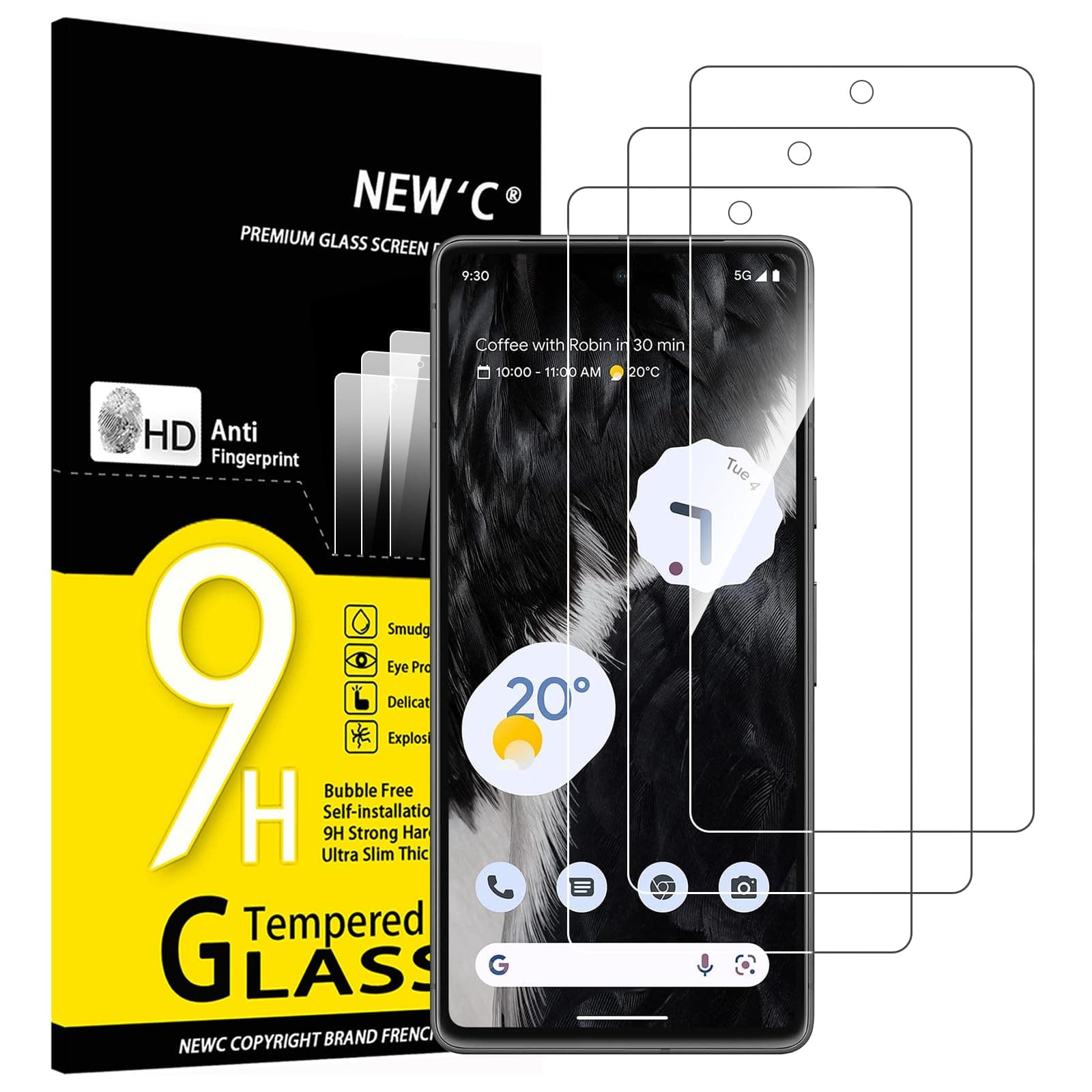 NEW'C [3 Pack Designed for Google Pixel 7 Screen Protector Tempered Glass, Case Friendly Ultra Resistant