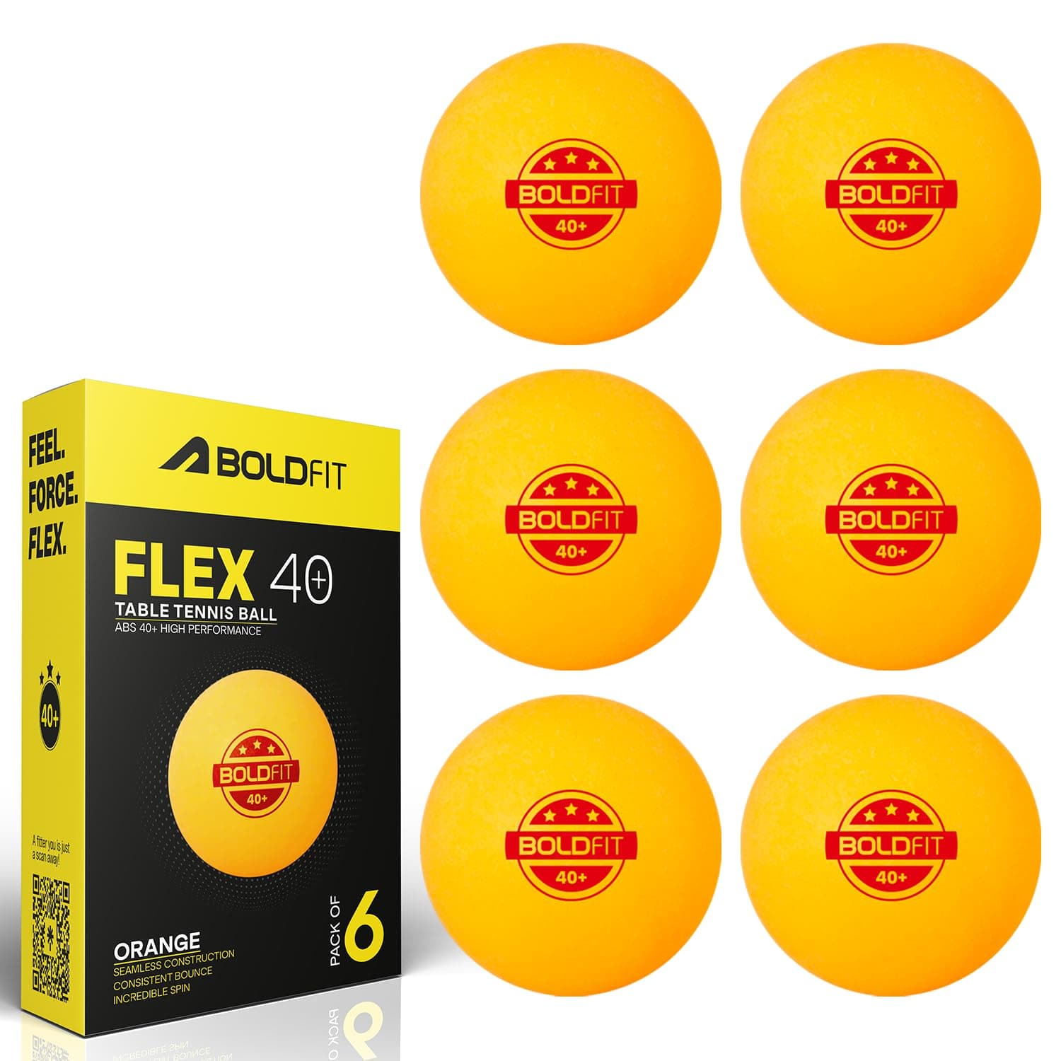 Boldfit Table Tennis Balls High Performance TT for Match 40+ for Professional TT 3Star for Advance Training Seamless ABS Plastic Table Tennis Orange Pack of 6