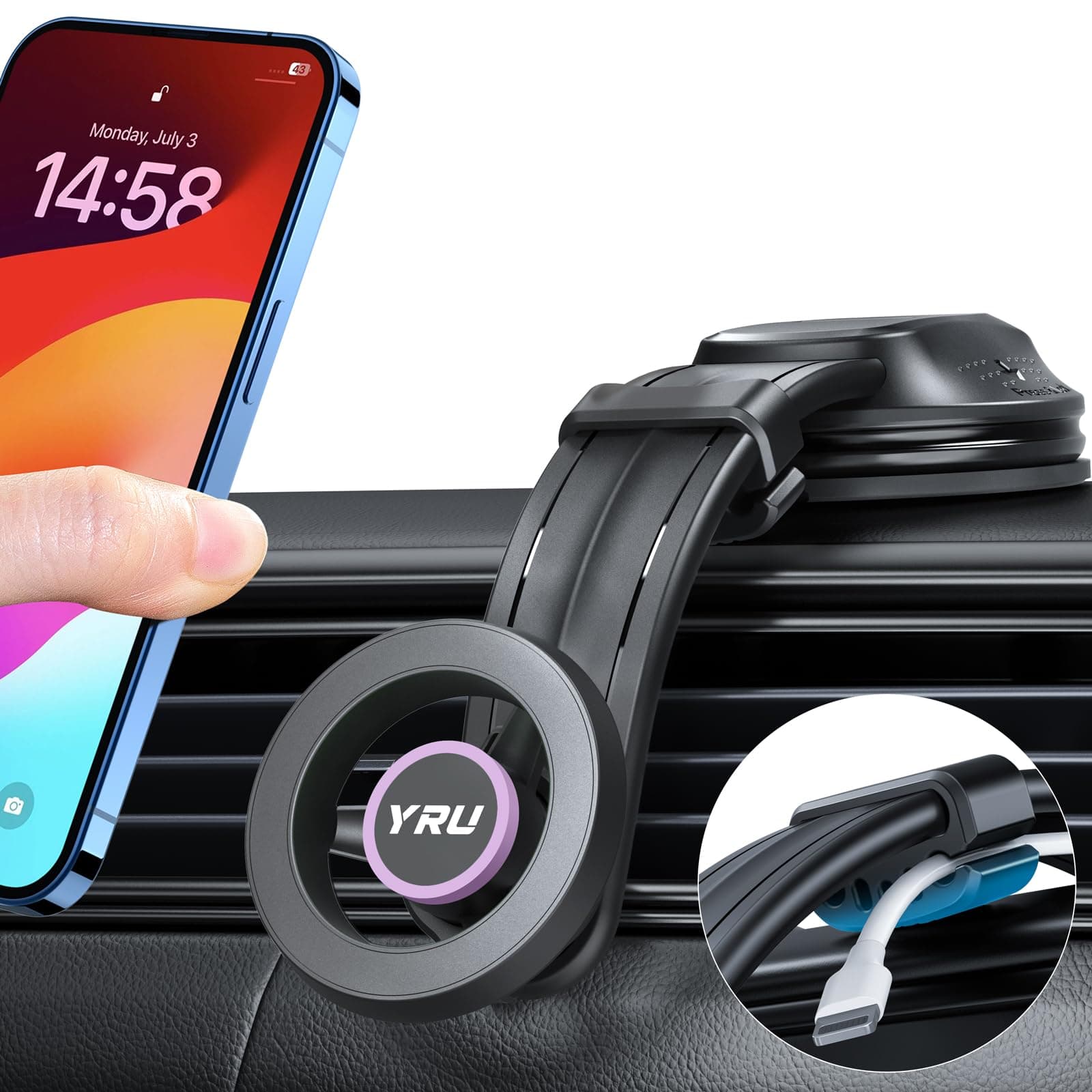 YRUYRU 【2024 Strong Magnet】 Magnetic Phone Holder for Car 【Military-Grade】 for MagSafe Car Mount Rorate Suction for Dashboard Windshield, Cellphone Cradle for iPhone 15 14 13 12 Samsung, Light Purple
