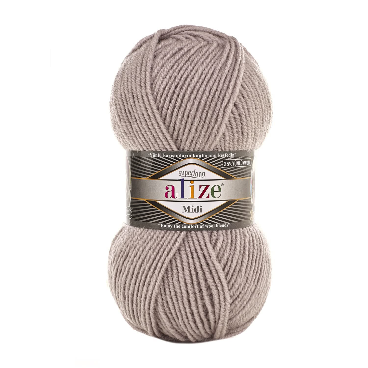 AlizeSuperLana Midi 25% Wool 75% Acrylic Each Skein 100 g 170 m, Lot of 4 Skeins - 652 Smoky