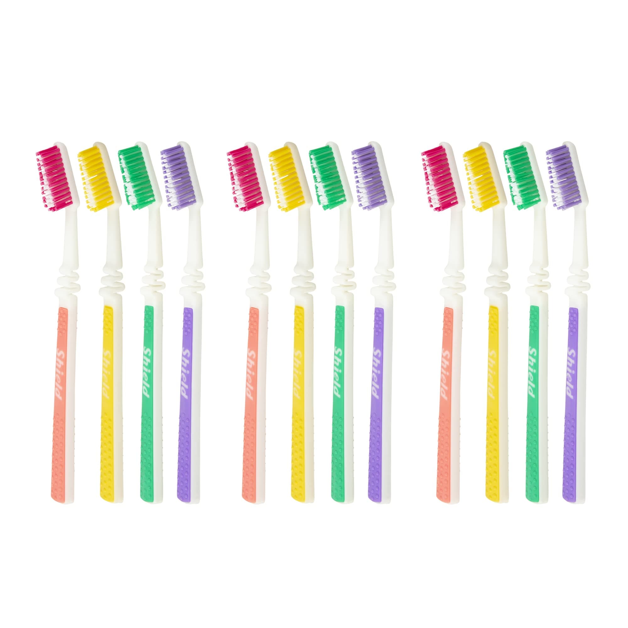 Shield Care Flex Manual Toothbrush Value Pack, Full Multi-Level Filaments, Soft Bristles for Deep Cleaning, Designed to Improve Gum Health, Ideal for Adults - 12 Count (Pack of 1)