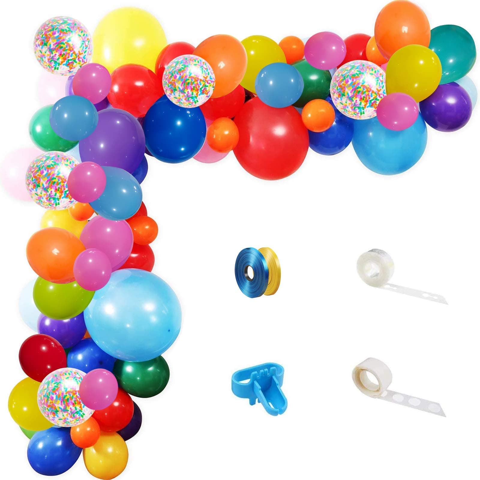 Rainbow Balloons Arch Garland Kit, 114 Pack Assorted Multicolor Latex Balloon Colorful Paper Confetti Balloons for Carnival Circus Fiesta Wedding Birthday Party Decorations