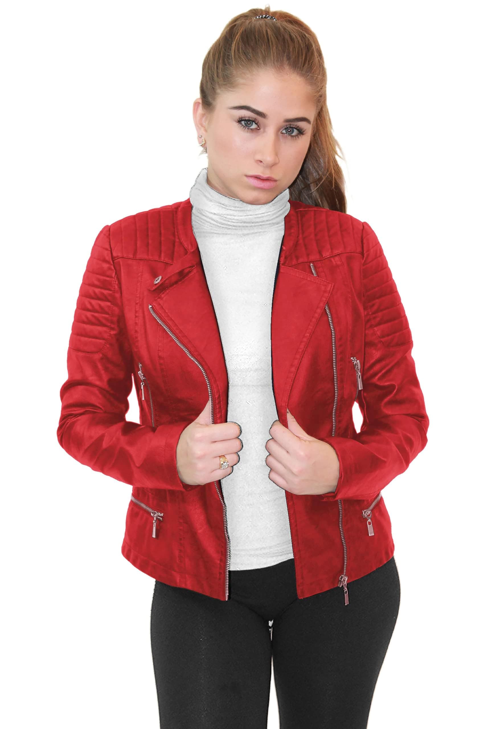 Womens Faux Leather Zip Up Moto Biker Jacket