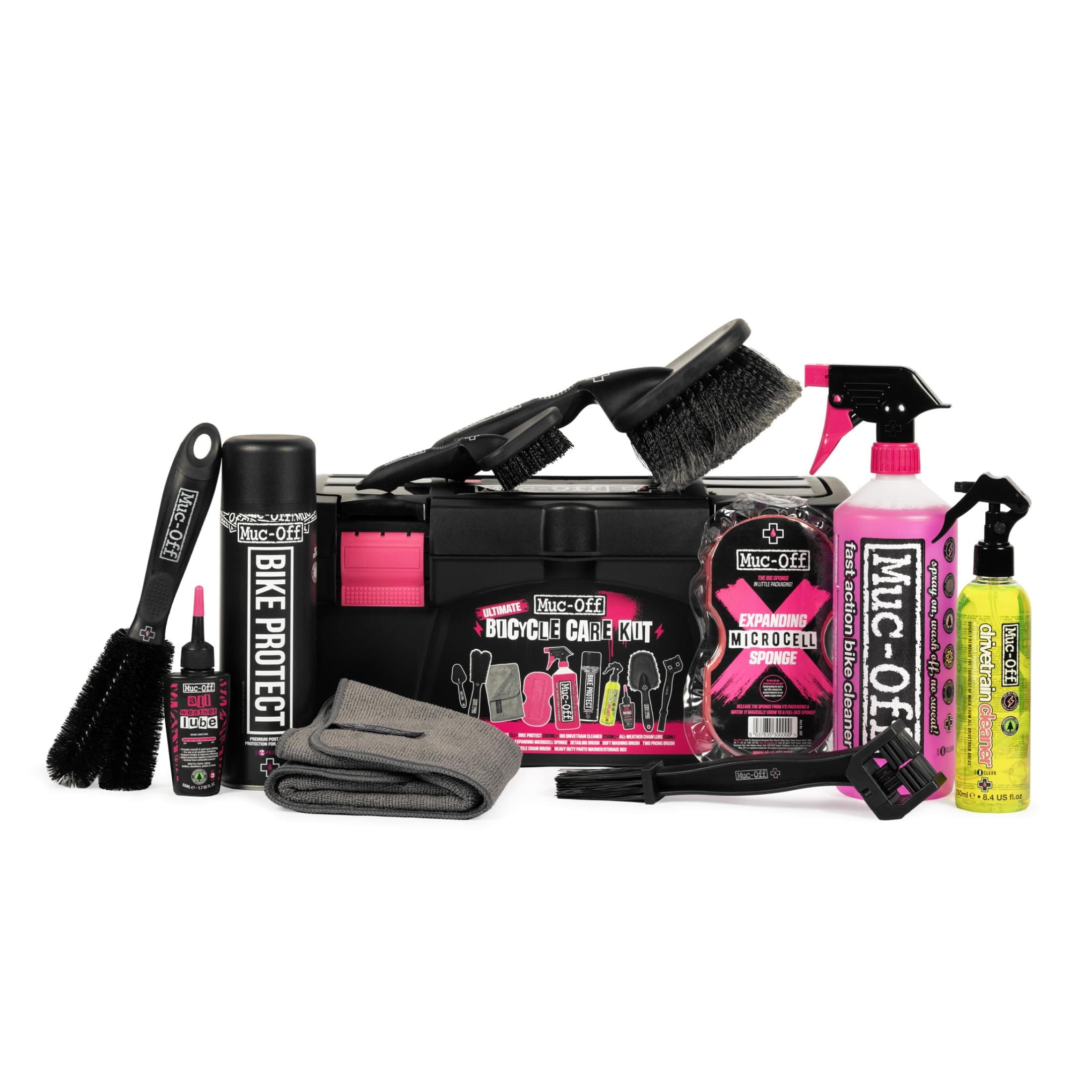 Muc-Off Ultimate Bicycle Cleaning Kit - Complete Bike Cleaning Kit with Nano Tech Bike Cleaner, Drivetrain Cleaner, Brushes, Wet Lube & Tool Box - Suitable for All Bike Types