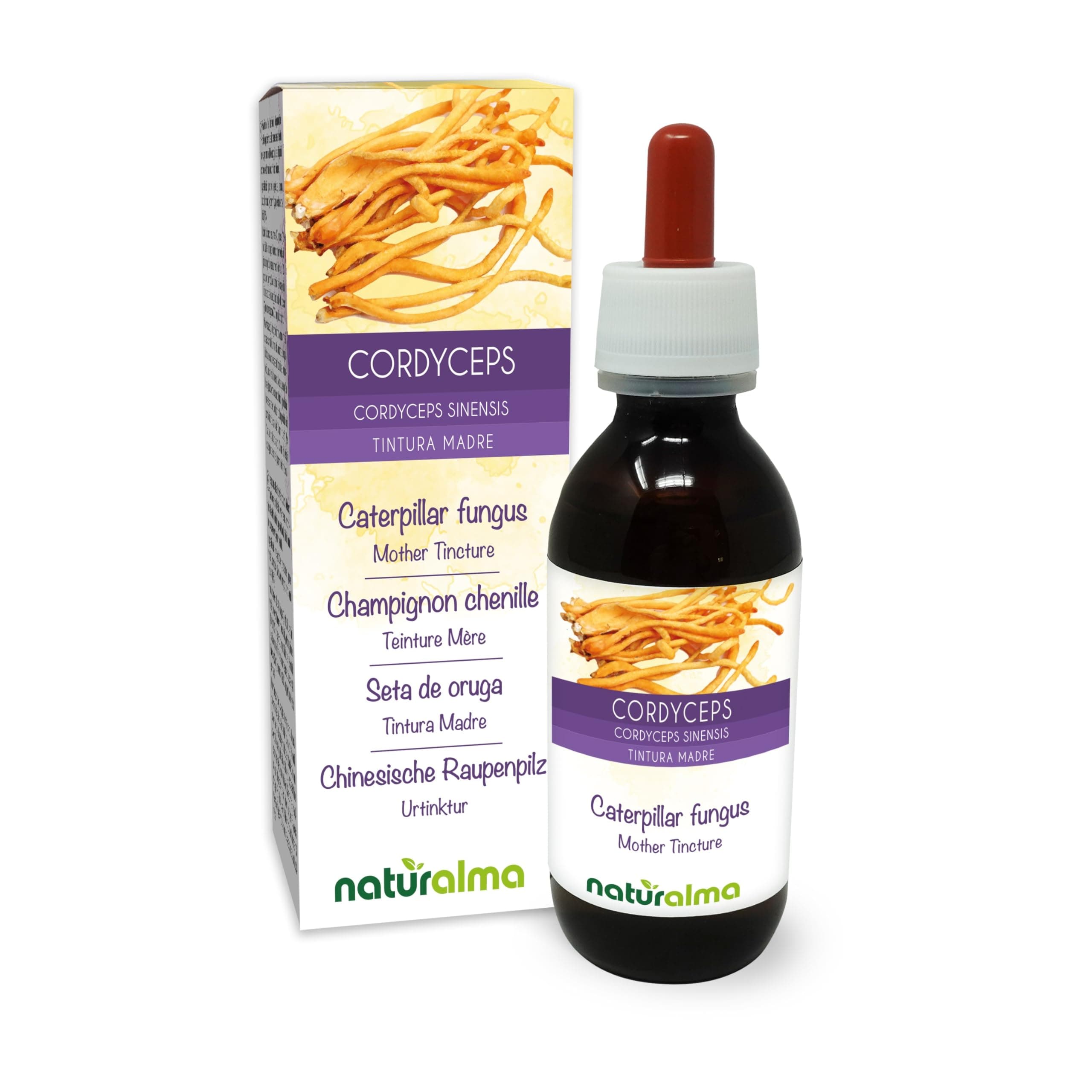 Cordyceps or Caterpillar Mushroom (Cordyceps sinensis or Ophiocordyceps sinensis) Fungus or Mushroom Alcohol-Free Mother Tincture Naturalma - Liquid Extract Drops 120 ml - Food Supplement - Vegan