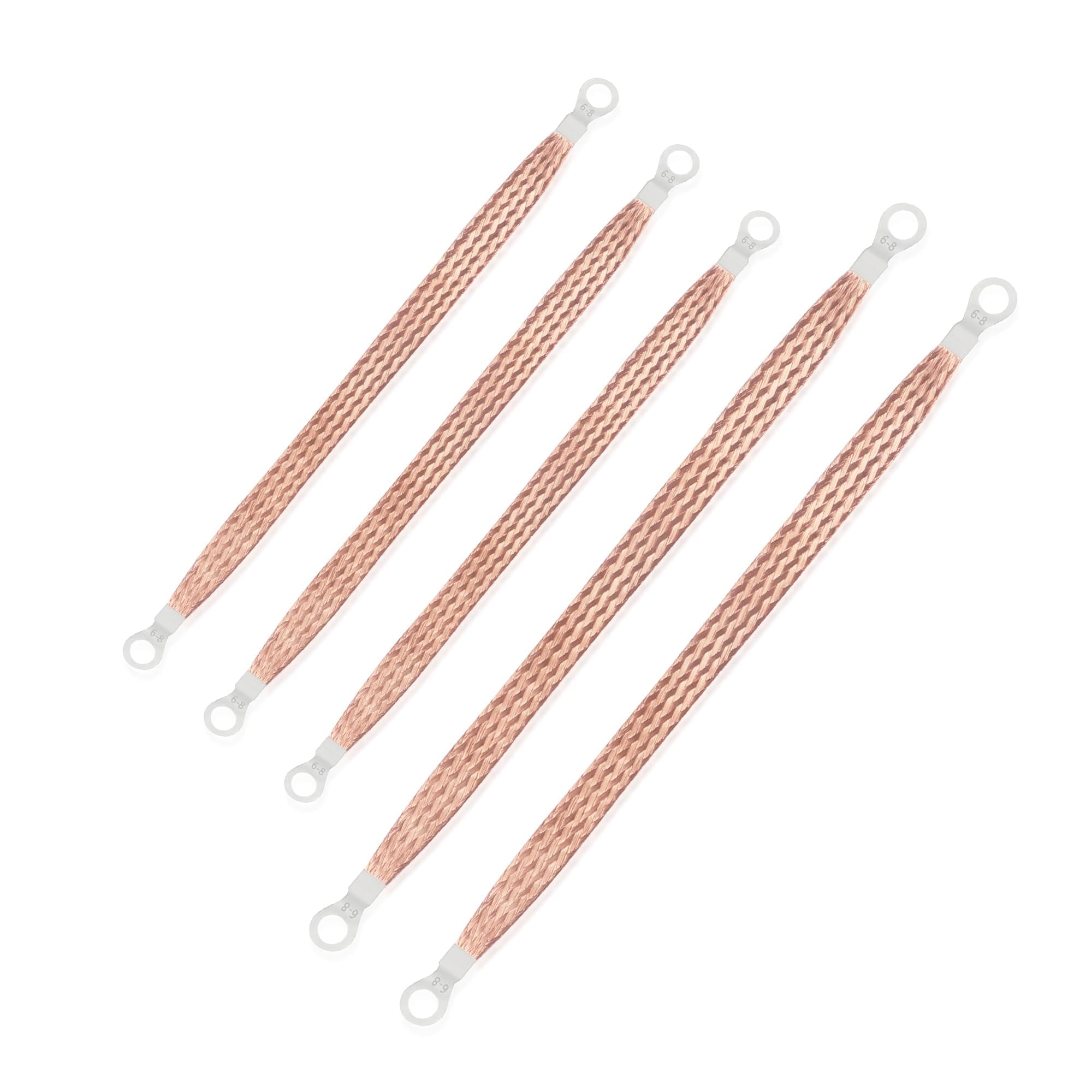 5PCS Automotive Ground Strap - 10/13 Inch Braided Copper Wire Ground Cable with Terminals - Strong Conductive Car Engine GGround Strap for Most Truck SUV Car Accessories (Copper/Red)