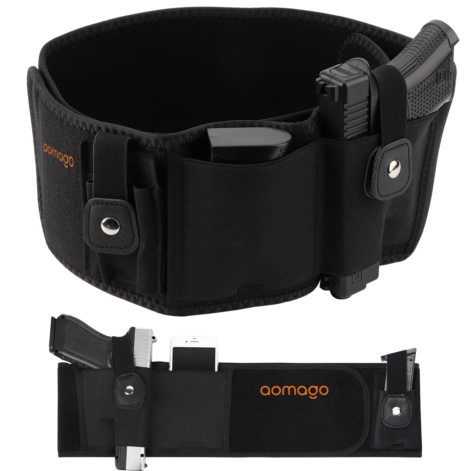 Belly Band Holster for Concealed Carry: Aomago Gun Holster for Men Women - Waistband Holster Fits Smith and Wesson Glock 19, 17, 42, 43, P238, and Similar Guns for Most Pistols and Revolvers