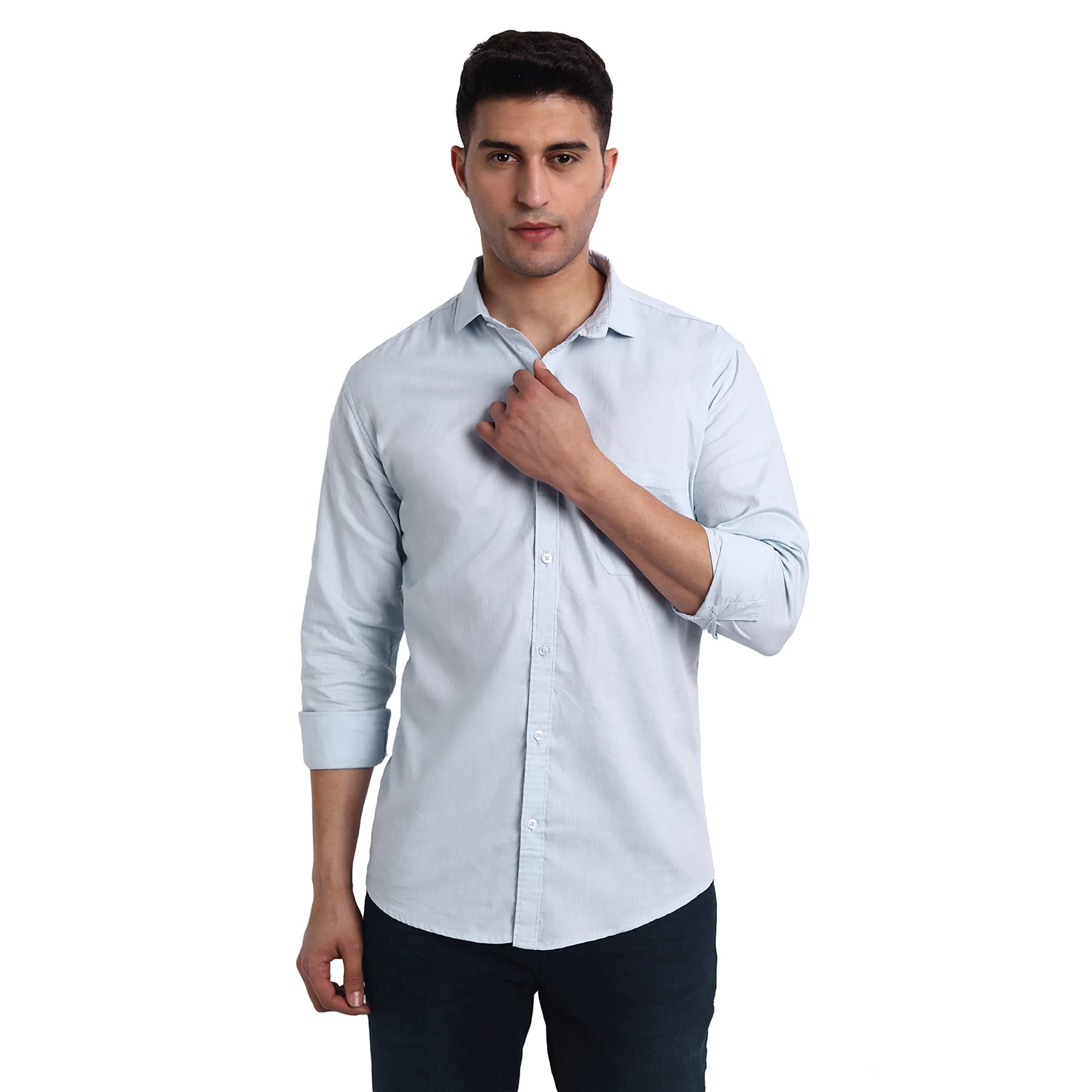 StyleMinistry Cotton Slim Fit Full Sleeves shirt for men - Simple trendy ever green design casual shartsfor men sharte latest fancy solid attire for boys - Plane fabric branded mens shirts