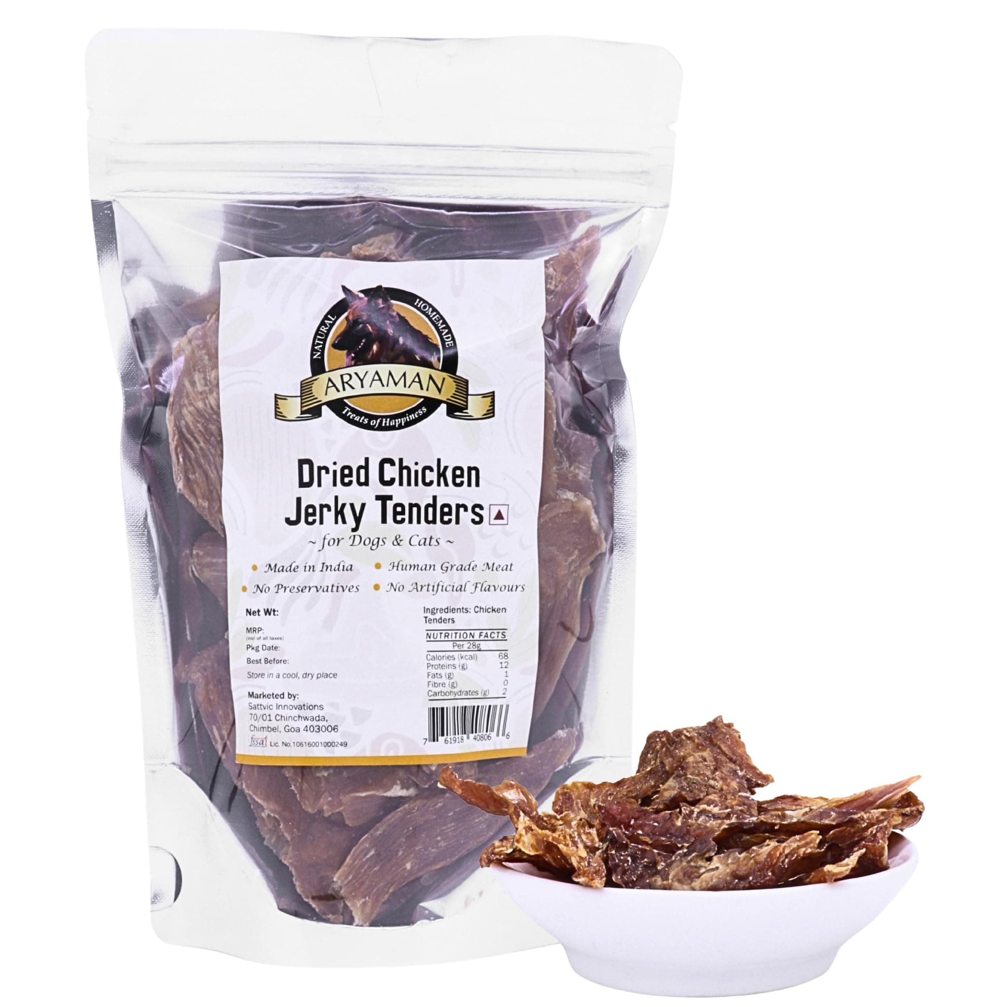Dried Chicken Jerky Tenders (350 g) Adult Dog Treats, All Natural, High Protein, No Artificial Flavors and No Preservatives, 100% Made in India