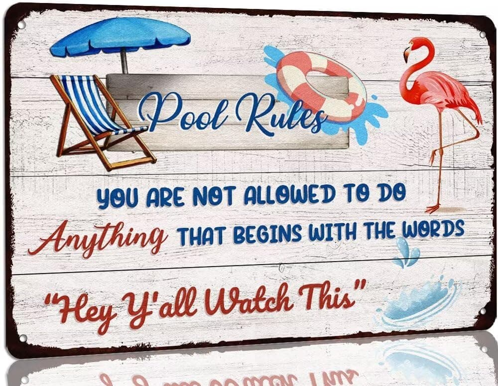 KanaAt Funny Outdoor Pool Tin Sign Pool Rules Metal Signs Pool Decorations Home Swimming Pool Decor for Garden Backyard Bar Pool Deck Welcome Accessories 8x12 Inch