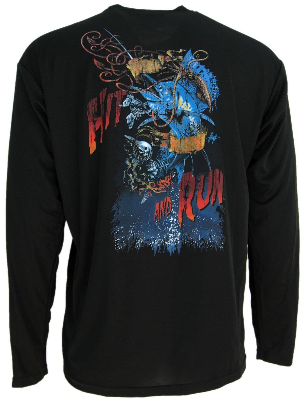 Long Sleeve Mens Fishing Shirt Cooling Performance UPF 30 Black Marlin (XL)