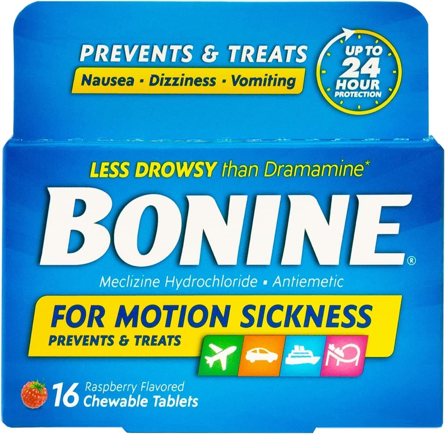 Raspberry Chewable Tablets for Motion Sickness, 16 (2 Pack), 16 Count (Pack of 2)