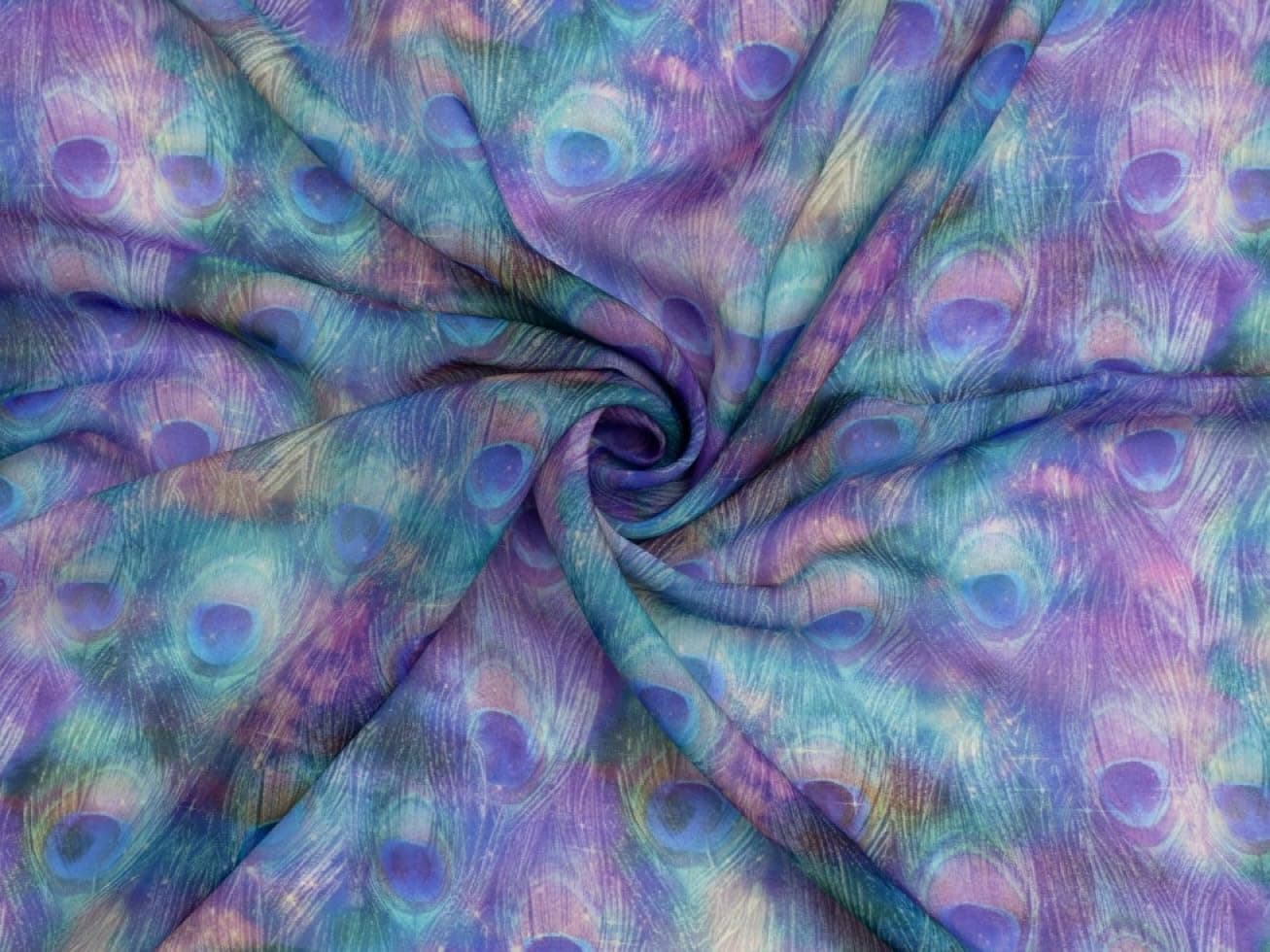 Silk Sheer Chiffon Fabric - Minerva Exclusive Peacock Nebula - per metre