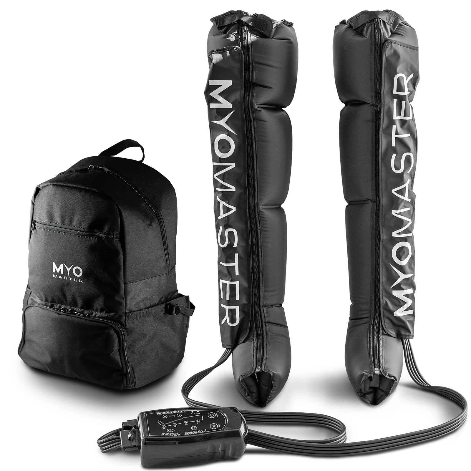 MyoMaster MyoAir - Circulation Booster for Feet and Legs - Knee, Calf & Leg Compression Machine for Muscle Recovery - Premium Electric Massager with Customisable 20-250mmhg Pressure Range - M