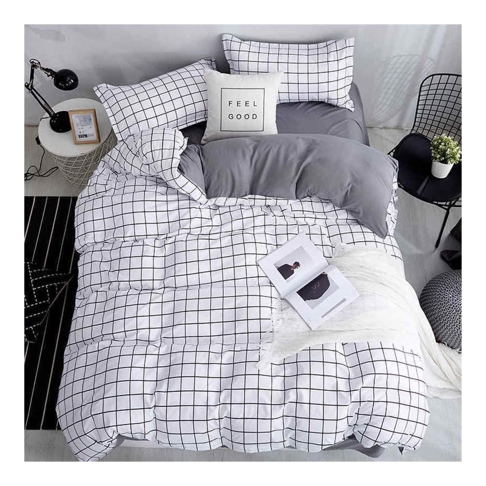 CML Home Liv-Esthete Fashion Classic Black Grid Bedding Set Double Queen King Bed Linen Soft Duvet Cover Pillowcase Flat Sheet For Adult (Color : 004, Size : Full)