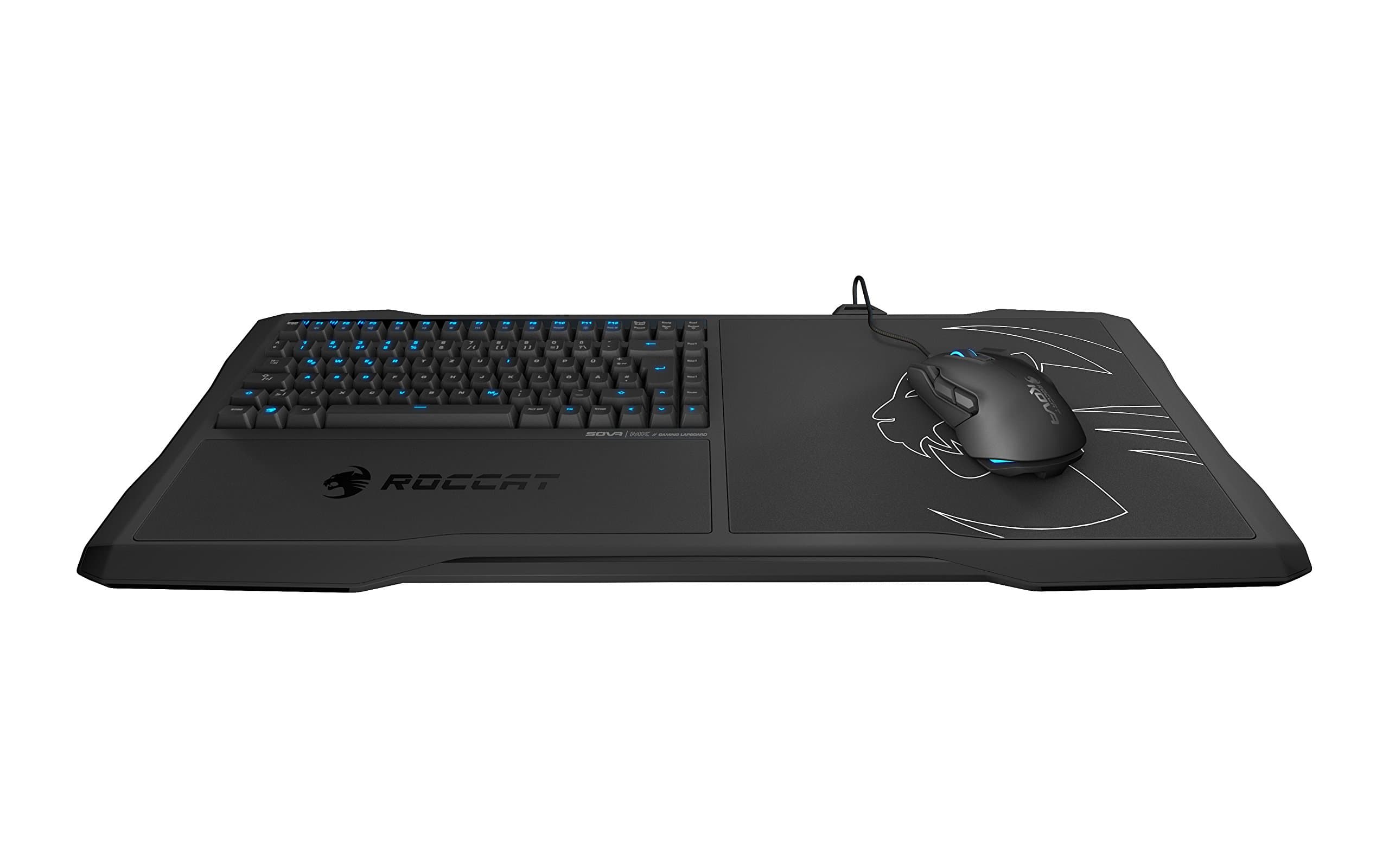 Roccat Sova Mechanical Gaming Lapboard for Gaming on the Couch with Cushion, Illuminated Backlit, Hotkeys, Programmable Keys, Quiet & Ergonomic, Brown Switch, for MMO & MOBA Games for PC, WOW – BLACK