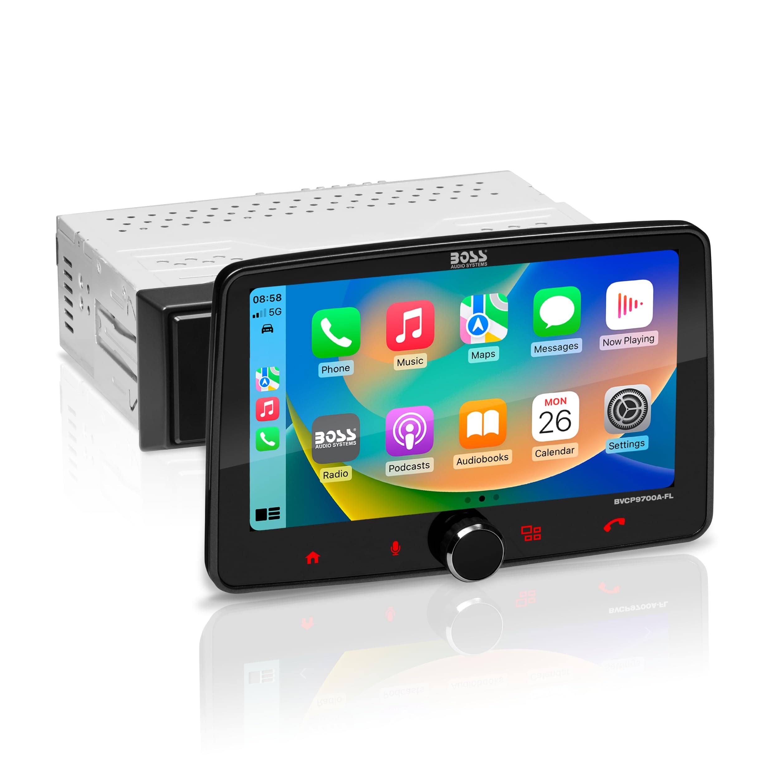 BVCP9700A-FL Single DIN Car Stereo Wireless Apple CarPlay, Android Auto, 7 Inch Touchscreen, Bluetooth, AM/FM Radio Receiver