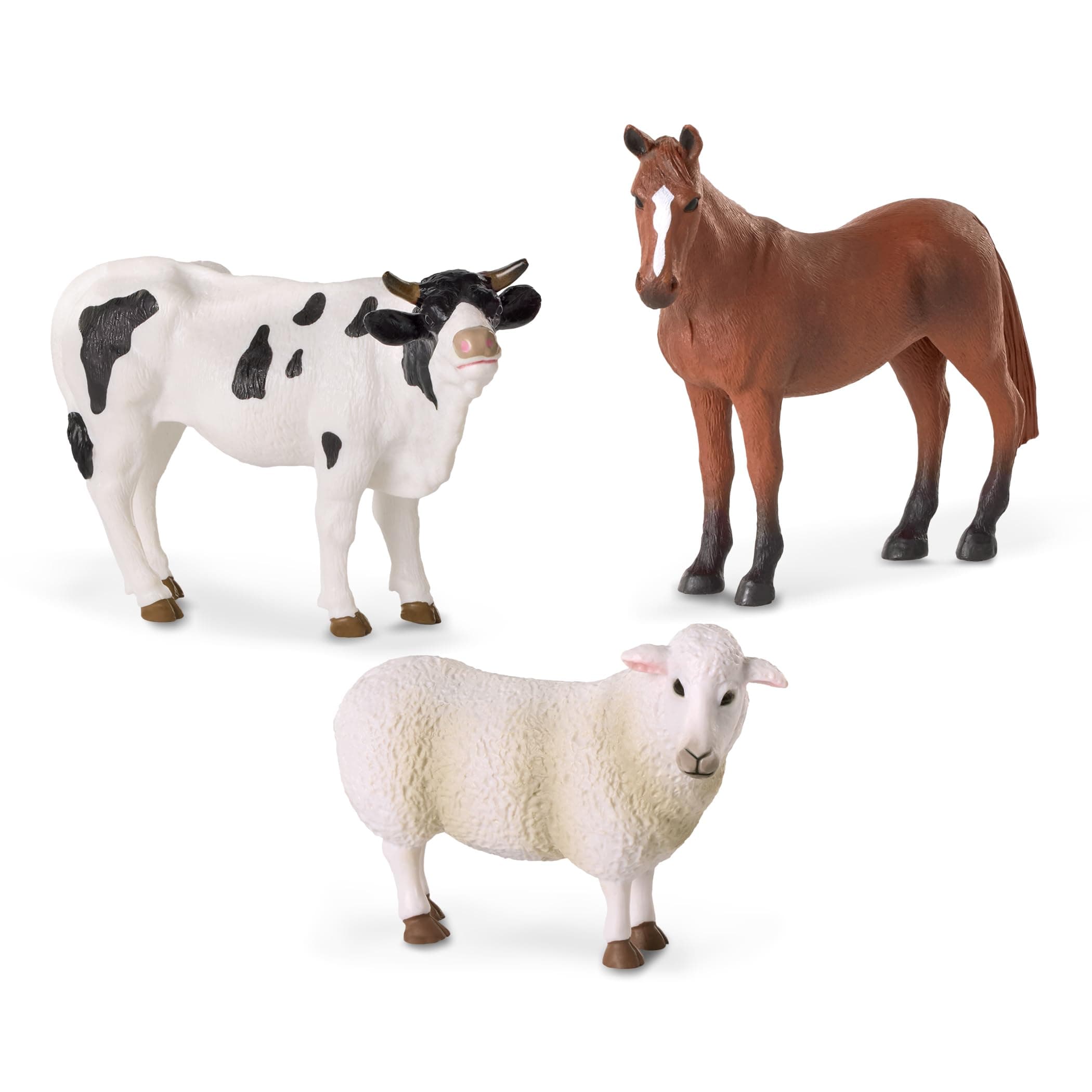 Realistic Farm Animal Toys 3 Pieces Set – Plastic Horse, Bull & Sheep Figurines for Imaginative Play, Educational Toddler Toys, Farm Playset for 3+ Years