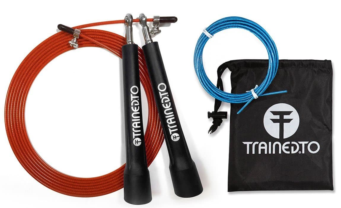 TrainedTo Speed Skipping Rope w/Bonus Replacement Cable Adjustable to All Heights - Ideal for CrossFit and Boxing