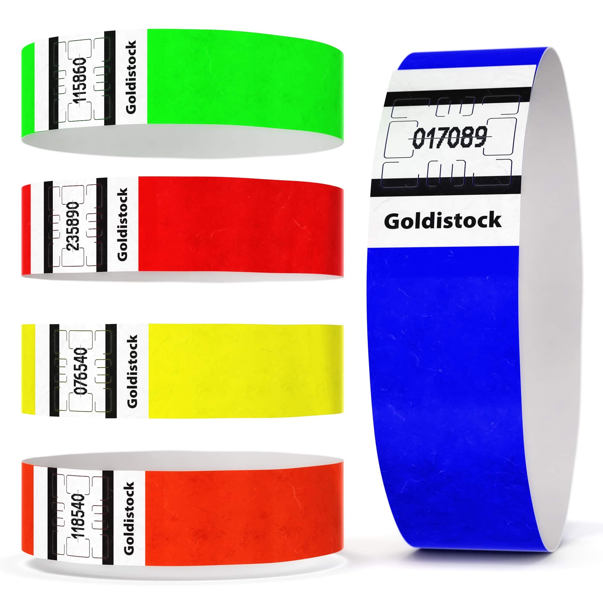Tyvek Wristbands - Goldistock Rainbow Variety Pack - ¾" Arm Bands - Neon Green, Blue, Red, Yellow & Orange Paper-Like Party Armbands - Heavier Tyvek Wrist Bands = Superior Events