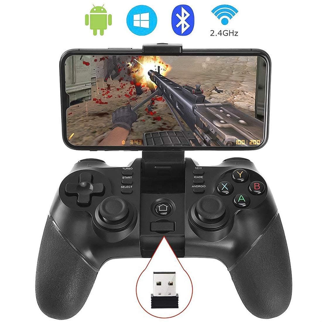 KYAMRC 2.4G Wireless Mobile Game Controller Bluetooth Gaming Gamepad Joystick for Android Phone/ PC Windows/ Tablet/ Smart TV/ TV Box/ PS3 - Android
