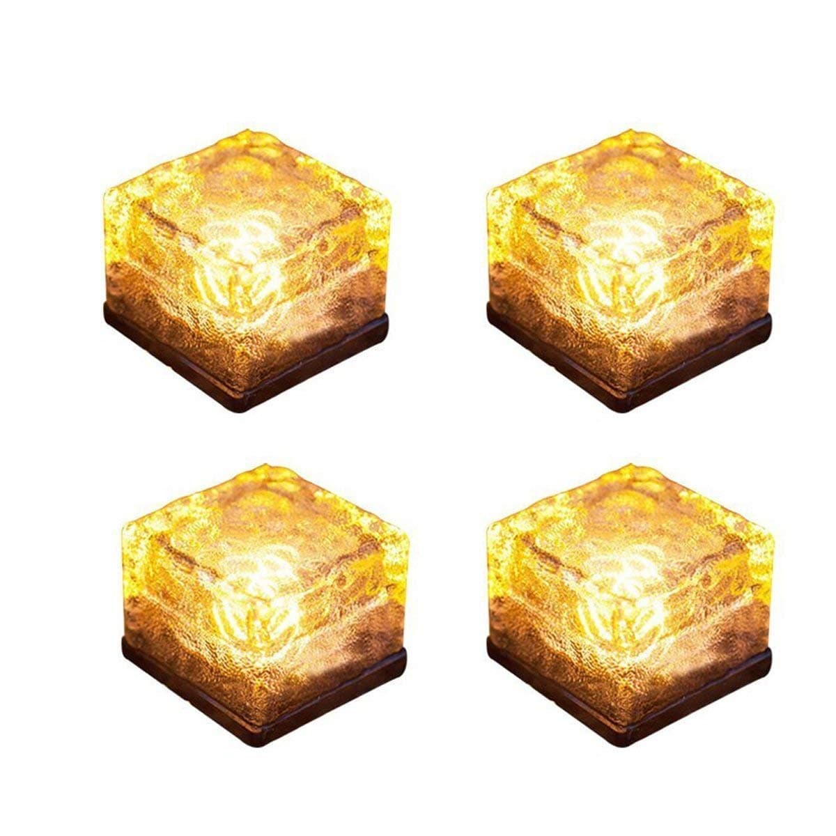 Solar Brick Light Solar Ice Light Ice Cube Lights Buried Light Paver for Garden Courtyard Pathway Patio Outdoor Decoration 4 Pack Warm White(Upgraded Package)
