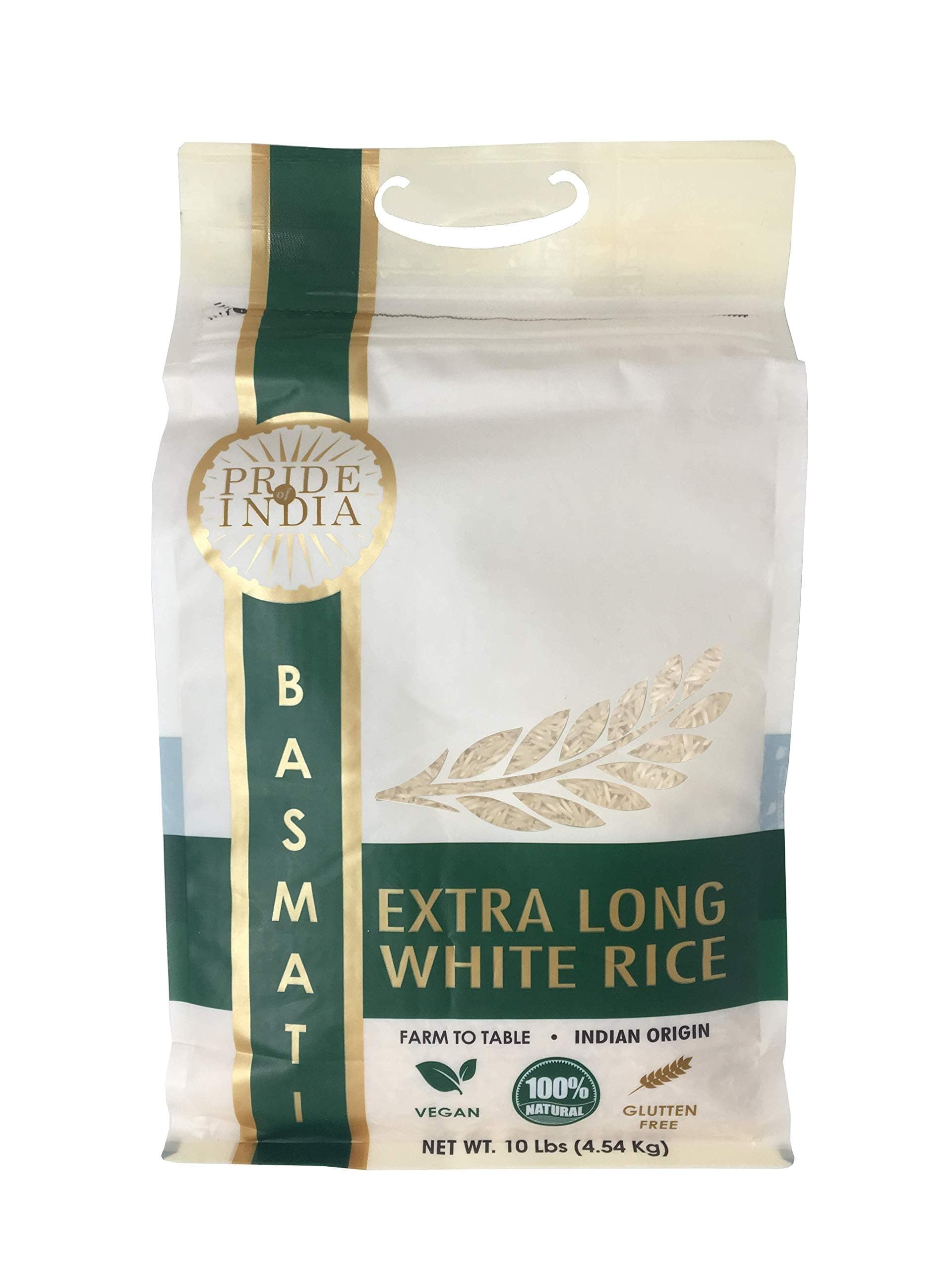 Pride Of India - Extra Long Indian Premium White Basmati Rice, (10 LBS, 4535.92 gms)