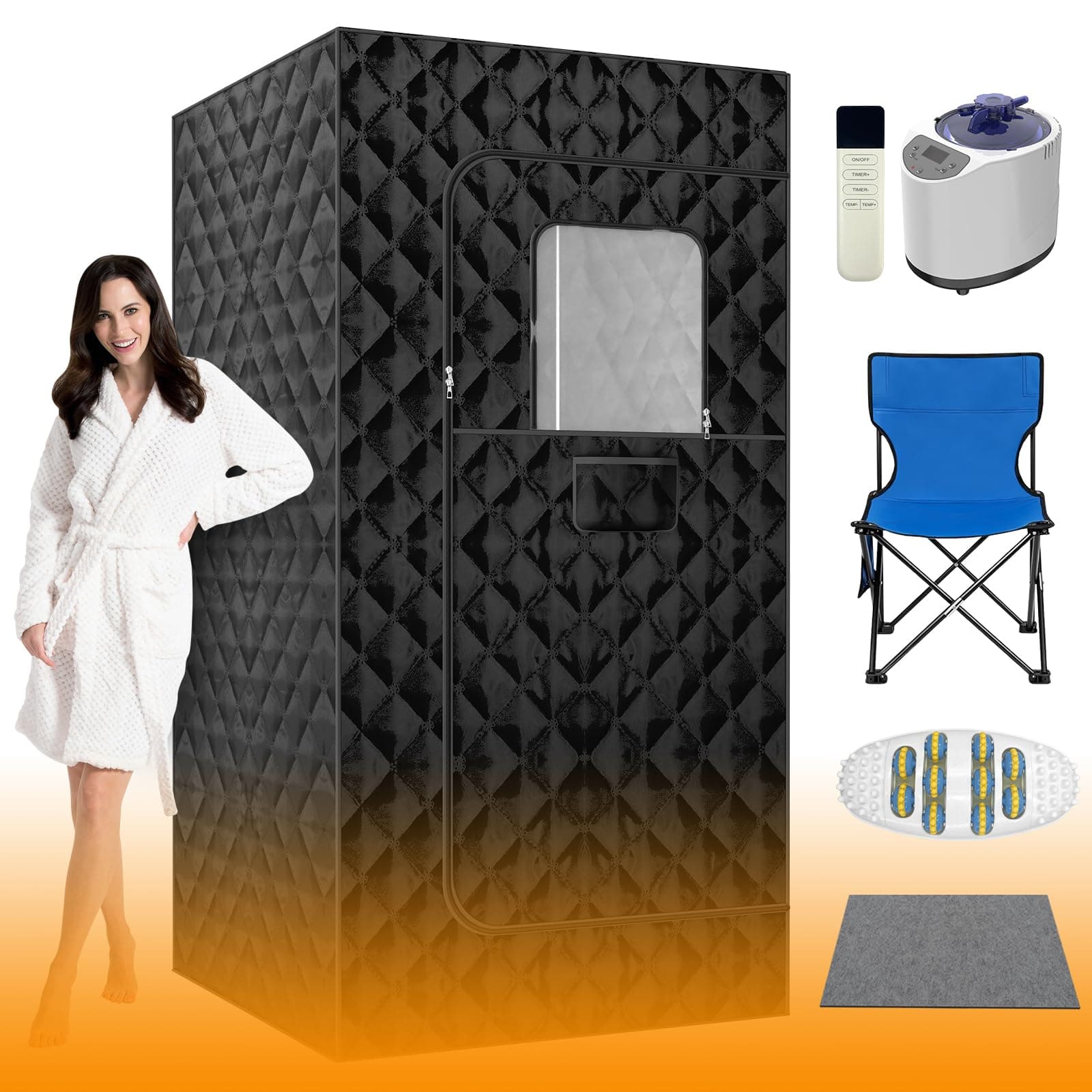 MQUPIN Portable Steam Sauna Box | Full Size Personal Steam Sauna with 1200W Steamer & 3L Tank, 15-Level Control, Cotton Thickened Tent for Home Spa Relaxation Indoor Use, 71"x35"x35", Black