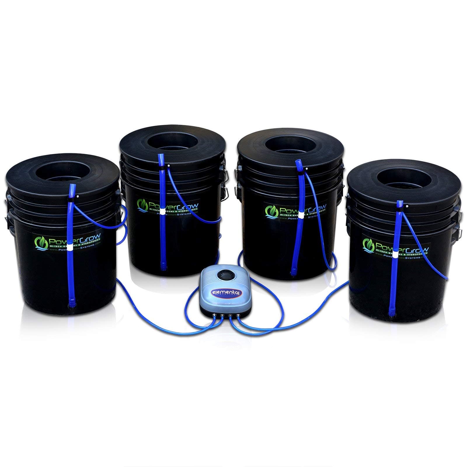 Deep Water Culture (DWC) Hydroponic Bubbler Bucket Kit by PowerGrow ® Systems (4) 5 Gallon - 6" Buckets