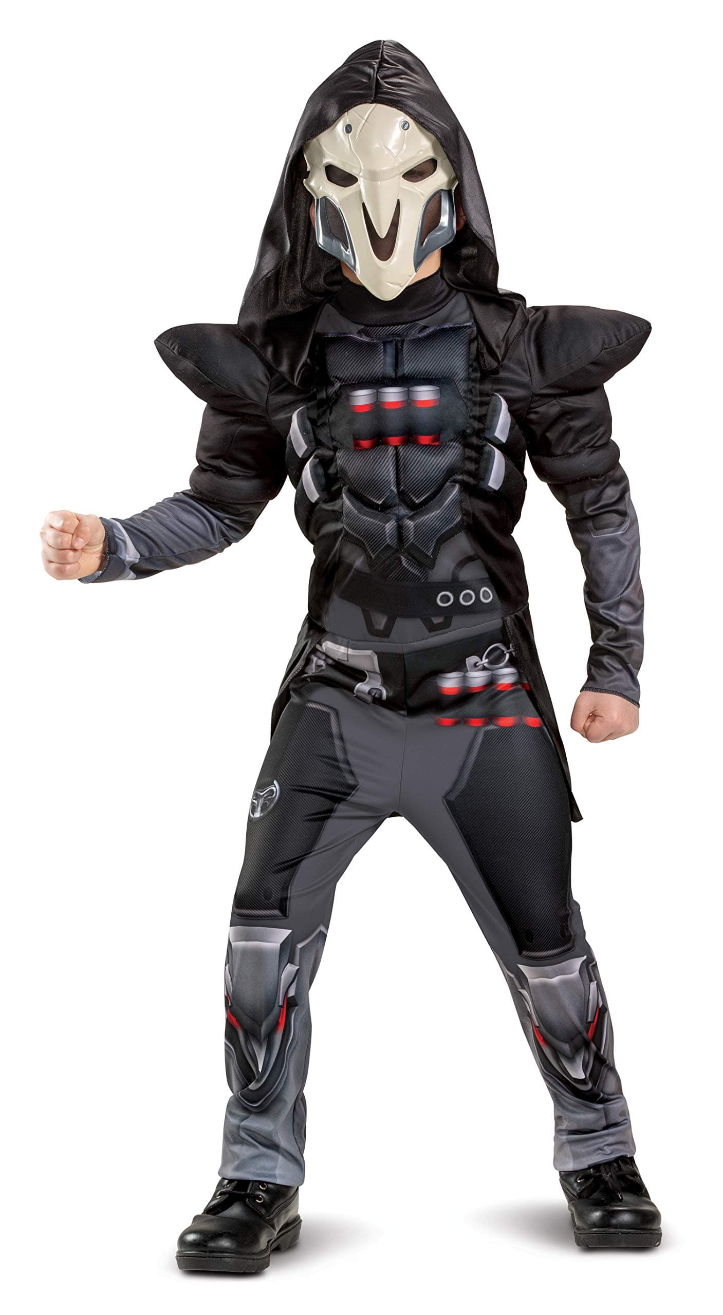 Overwatch Reaper Costume, Video Game Inspired Character Outfit for Kids, Muscle Padded Jumpsuit, Child Size