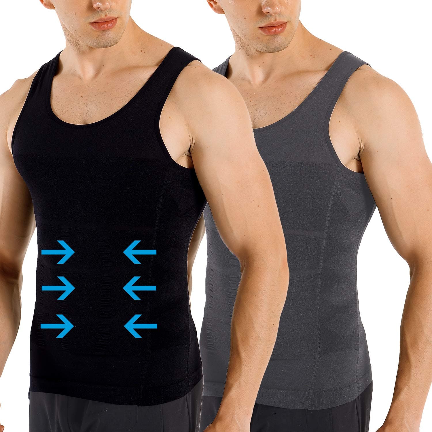 COOFANDY Men's 2 Pack Slimming Body Shaper Vest Compression Shirt Gym Workout Tank Top Sleeveless Abdomen Shapewear