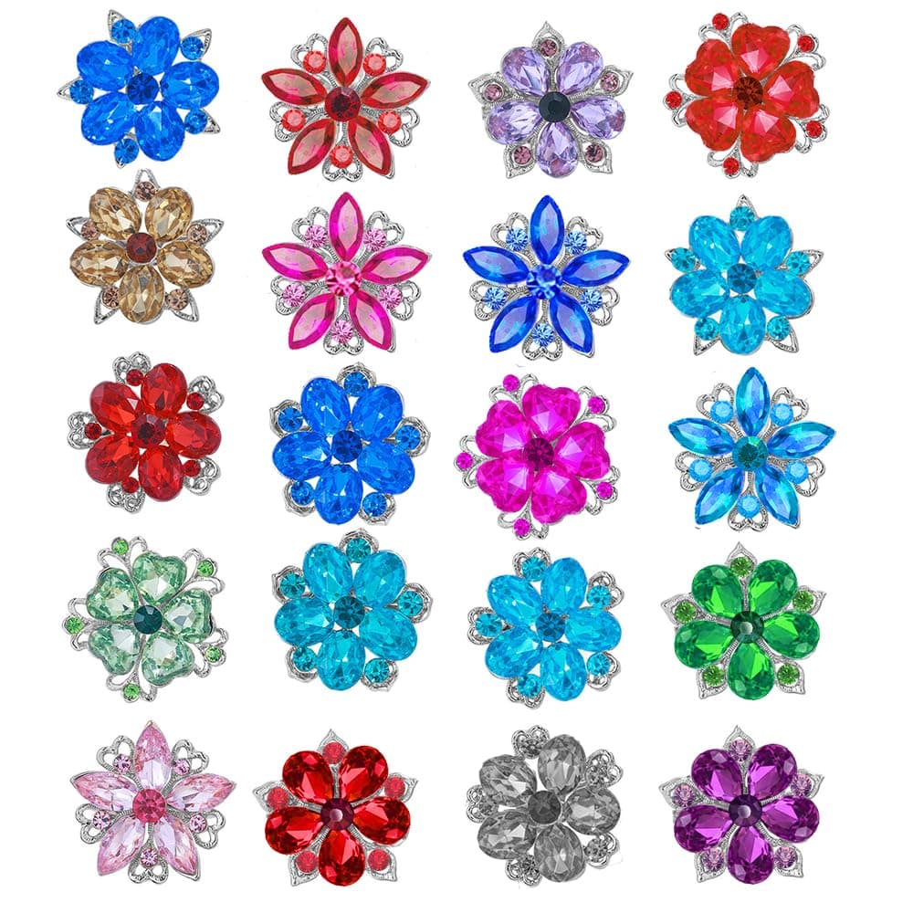 Ezing Lot 24pc Shining Rhinestone Crystal Brooches Pins DIY Wedding Bouquet Kit