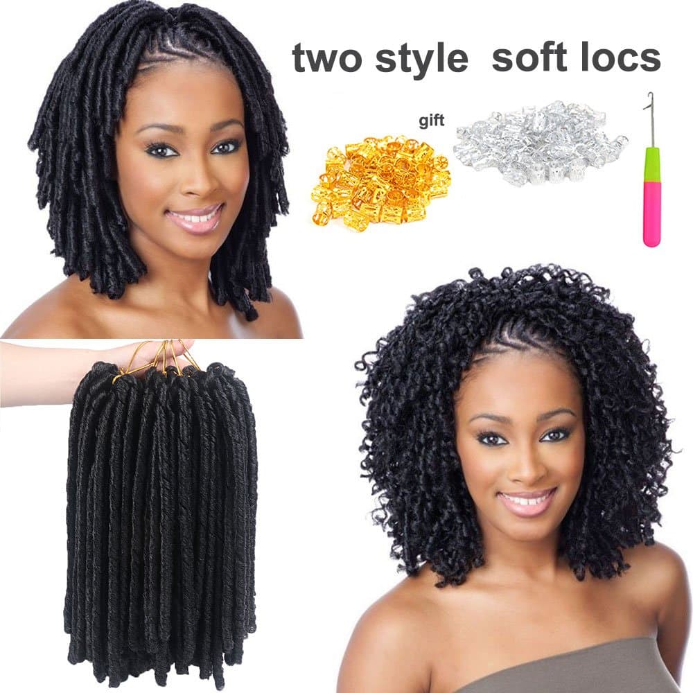 14" 15 Roots/pack Soft Locs Crochet Hair Braiding Hair Synthetic Hair Soft Faux Locs (6 Packs) (#1B)