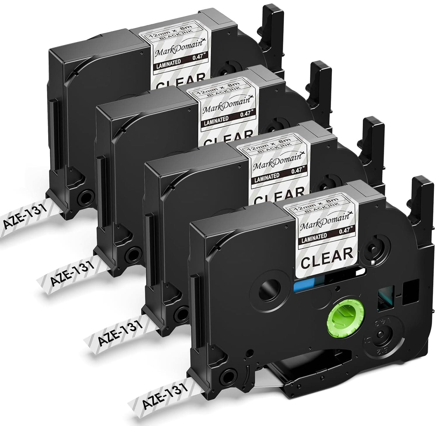 Markdomain Laminated Clear Label Tape 12mm 0.47" TZe-131 Replacement for Brother P-Touch Label Tape Compatible with Brother Ptouch PTD220 PT-D210 PTH110 Label Maker, 4-Pack