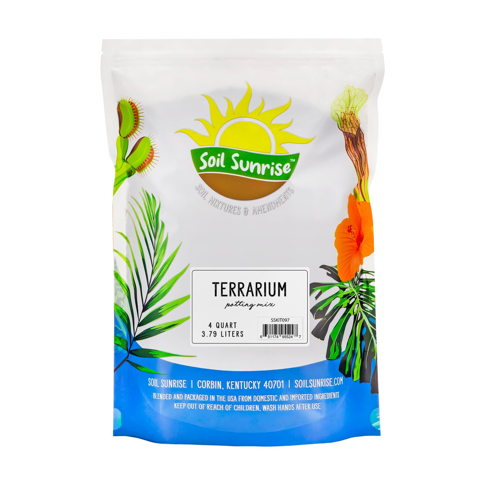 Soil Sunrise Terrarium Potting Soil Mix (4 Quarts) w/Blended Filtering Charcoal Custom Made for Terrariums