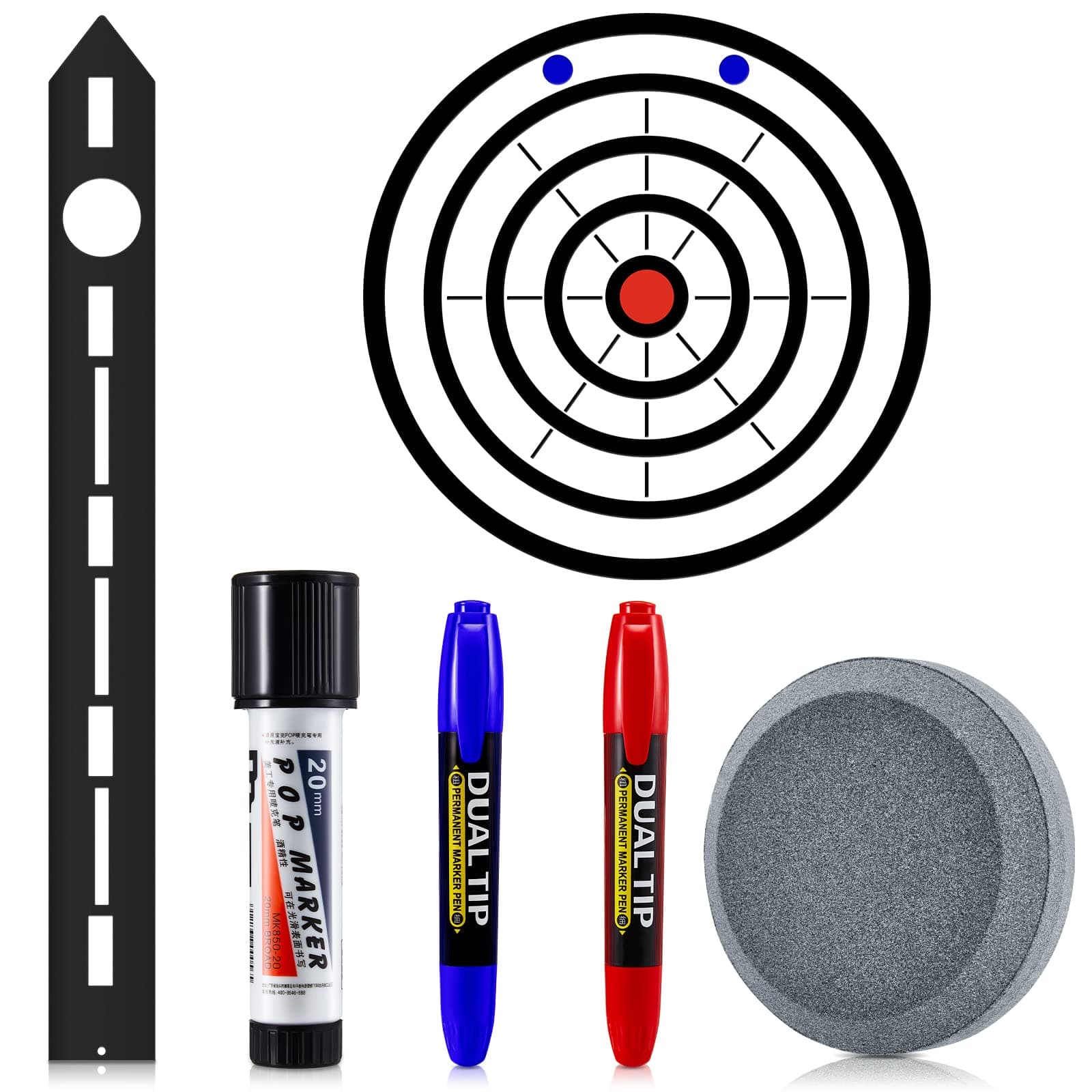 Axe Throwing Target Template Stencil, 3 Pieces Standard Markers and Axe Sharpening Stone Multi Purpose Whetstone Blade Sharpener for Drawing Axe Throwing Target Template(Black)