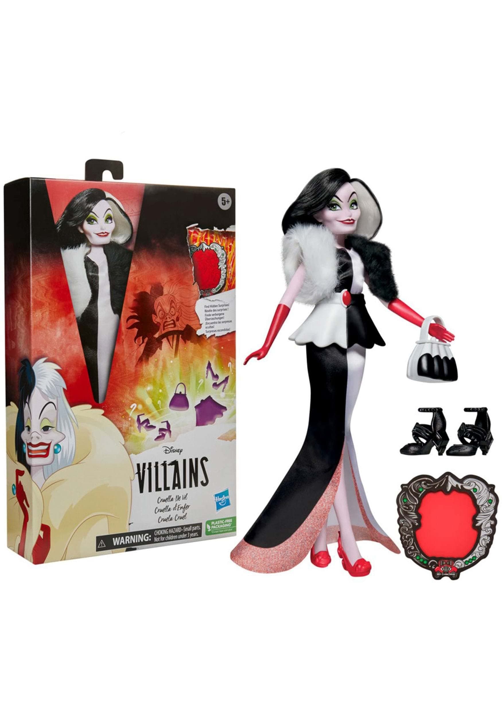 Villains Cruella De Vil Fashion Doll, Accessories and Removable Clothes, Disney Villains Toy for Kids 5 Years Old and Up,F4563