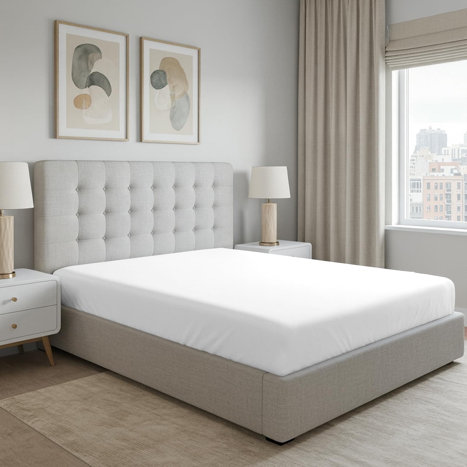 Pizuna Pure 100% Cotton Twin Fitted Bed Sheet 120x200 cm White, 400 Thread Count Cool Luxury Soft Long Staple Cotton Sateen Weave, Deep Pocket Bedsheet Fits 40cm (Fitted Sheet -1PC)