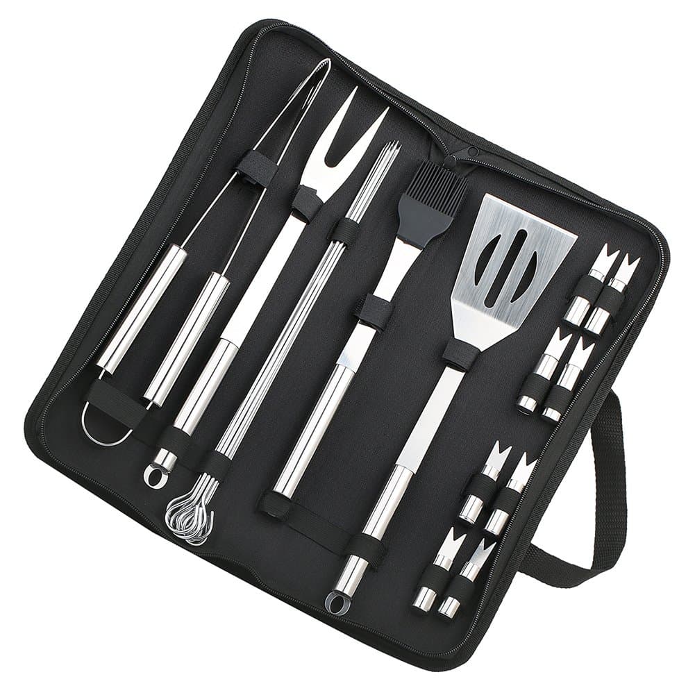 YZCX 20PCS Barbecue Tool Set Professional Stainless Steel BBQ Accessories Cooking Utensil Set BBQ Grill Tools Kit with Carry Bag Include Skewers, BBQ Tong, Meat Fork, Shovel, BBQ Brush for Picnic Camping Barbecue Party