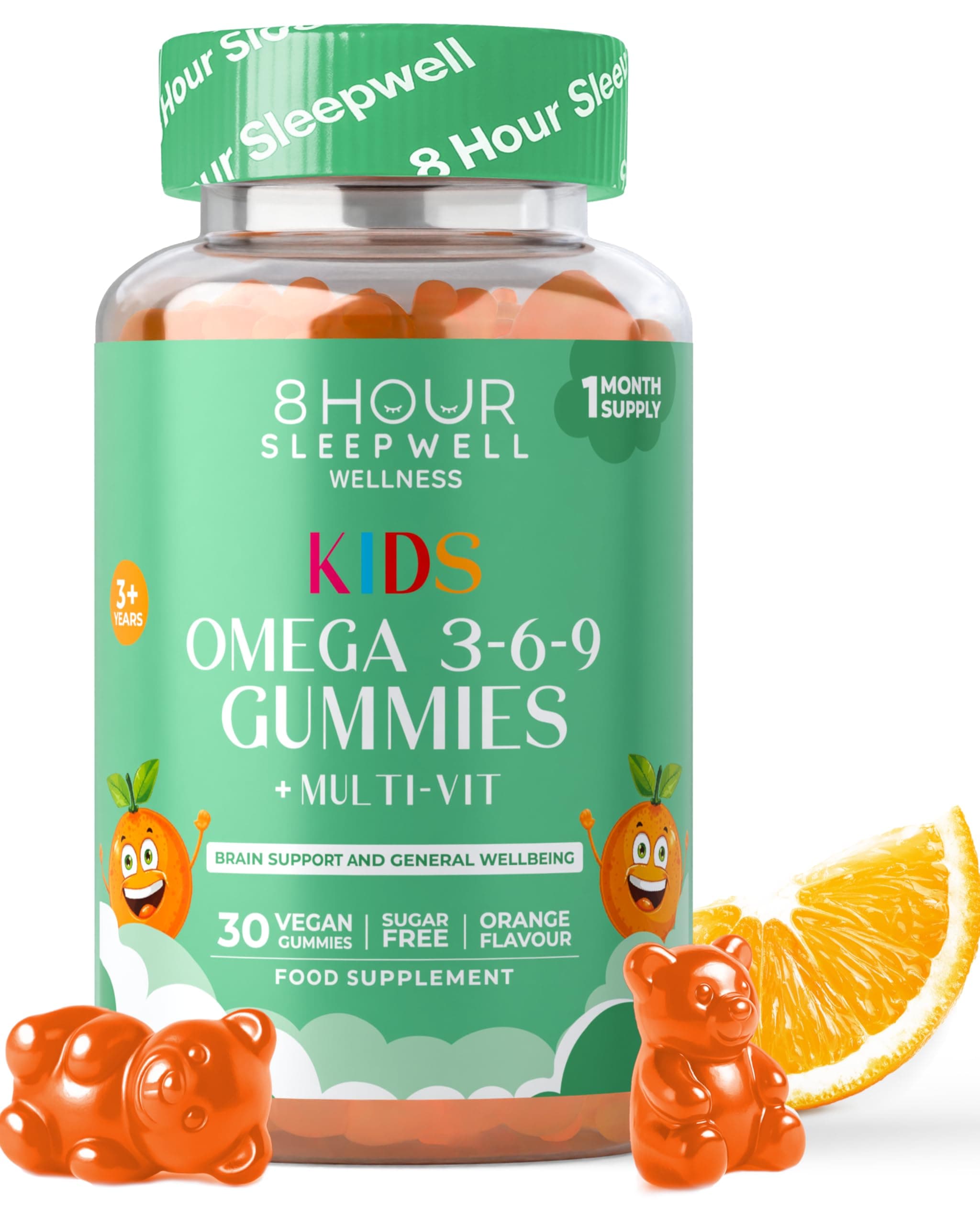 Kids Omega 3, 6 & 9 Gummies – Vegan, Sugar & Gluten-Free | Plant-Based Omega with 8 Essential Vitamins | Chewable Multivitamin for Kids, Tasty Alternative to Fish Oil | 1 Month Supply