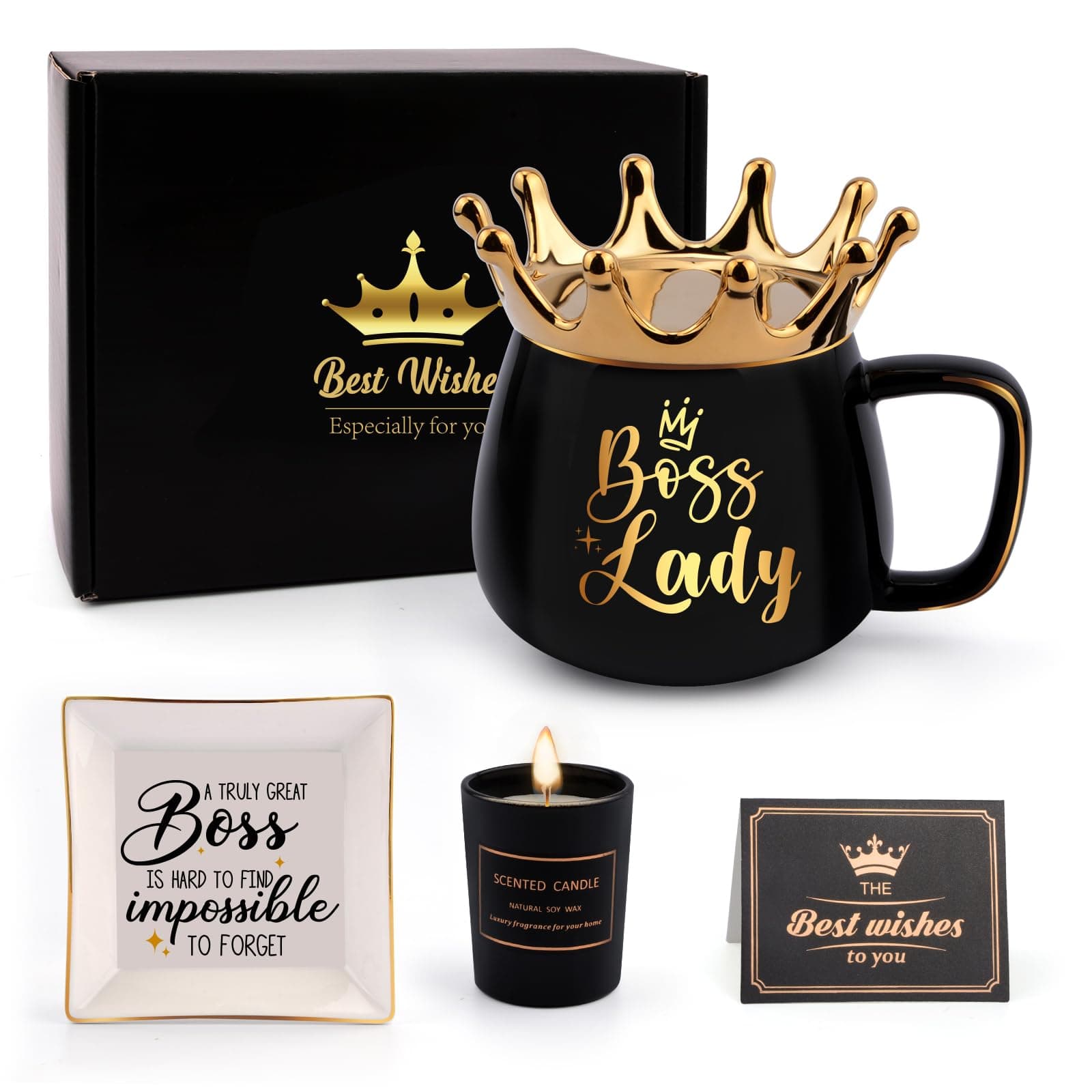 Boss Lady Gifts for Women, Best Boss Day Gifts for Women Mom with Dish Crown Coffee Mug, Appreciation Present for Birthday Christmas