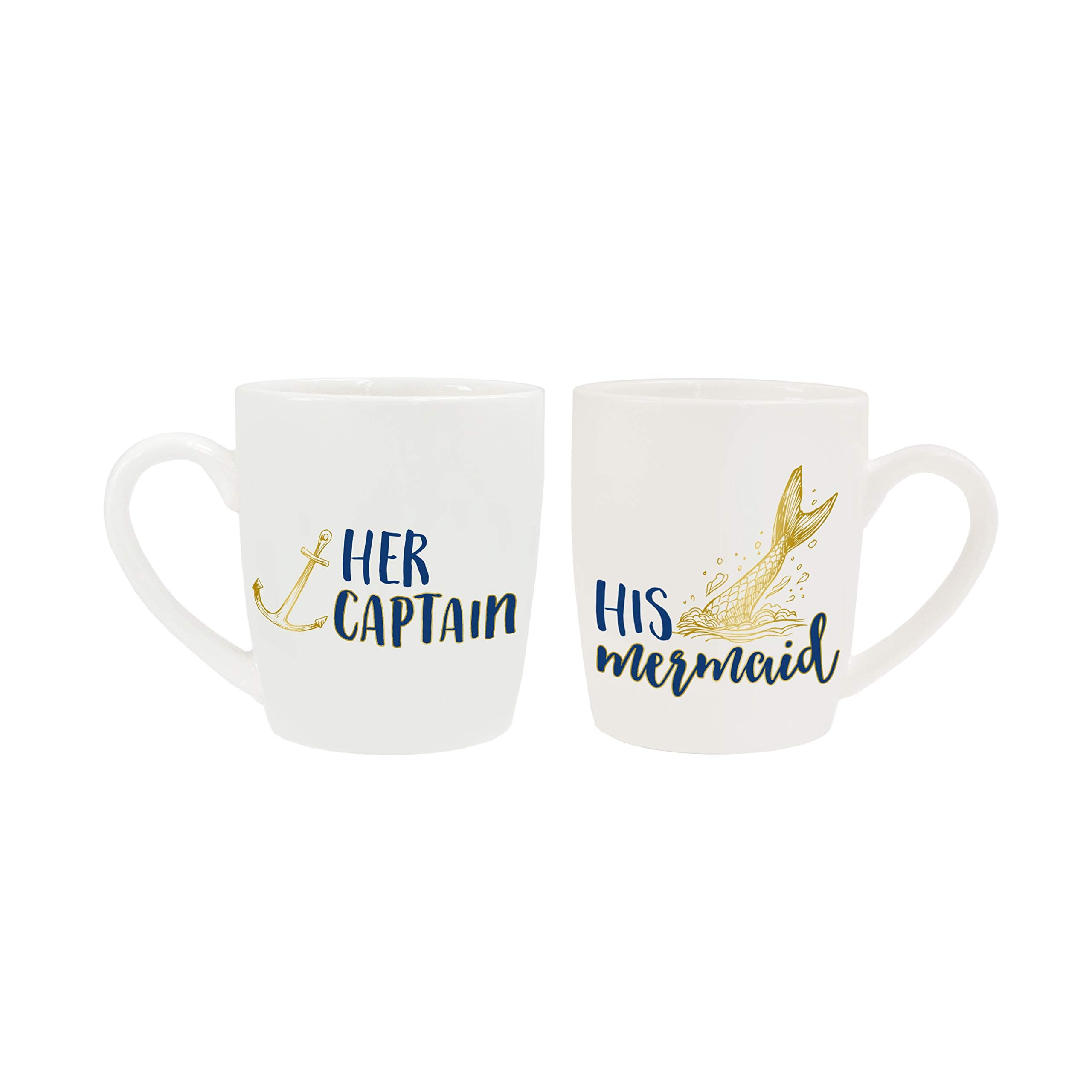 American Atelier Captain/Mermaid Coffee Mug Set, 3.6x2.5x4, White