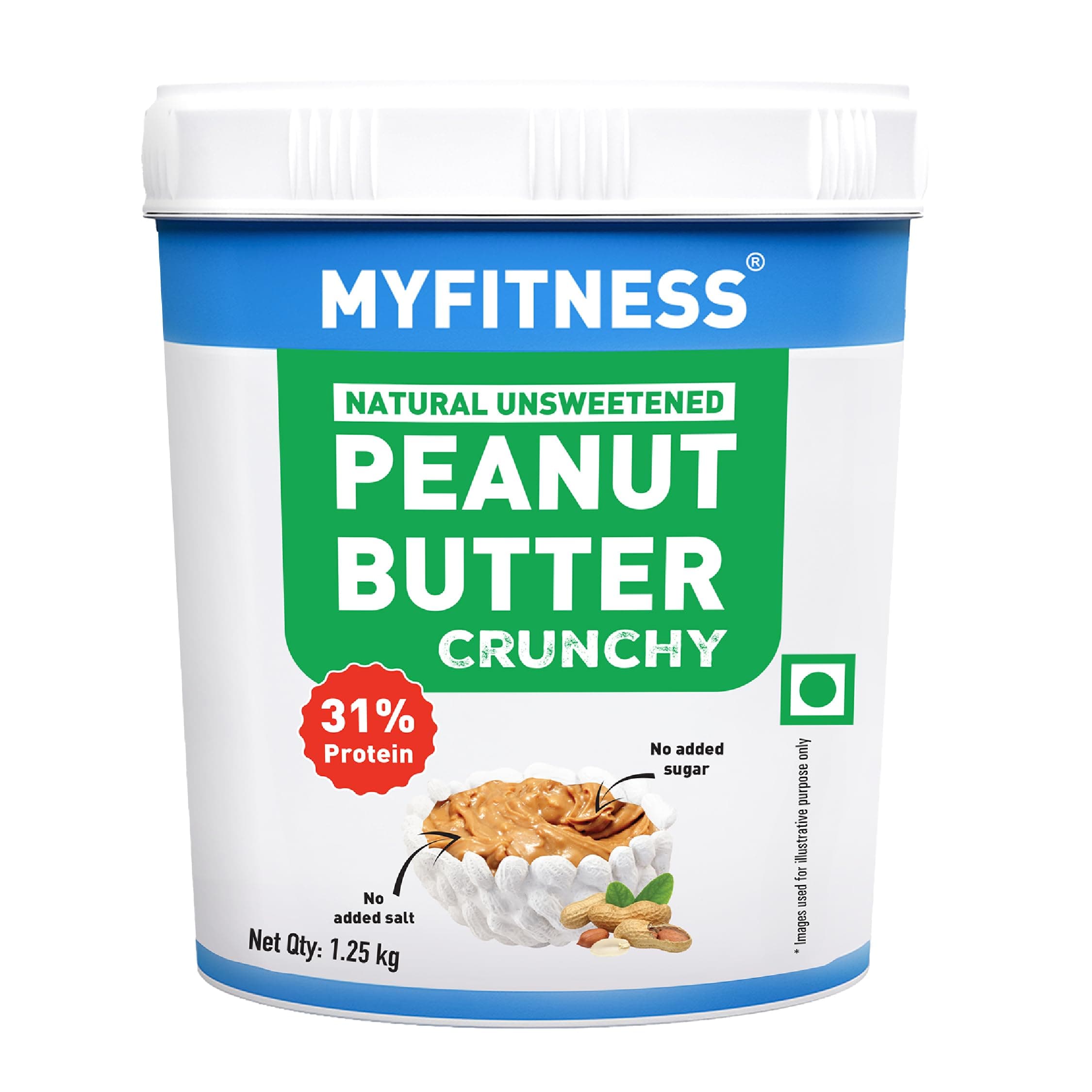 All Natural Peanut Butter Crunchy 1.25kg | 32g Protein | Unsweetened | No Added Sugar or Salt | No Palm Oil | Nut Butter Spread for Pre & Post-Workout | Cholesterol Free | Zero Trans Fat