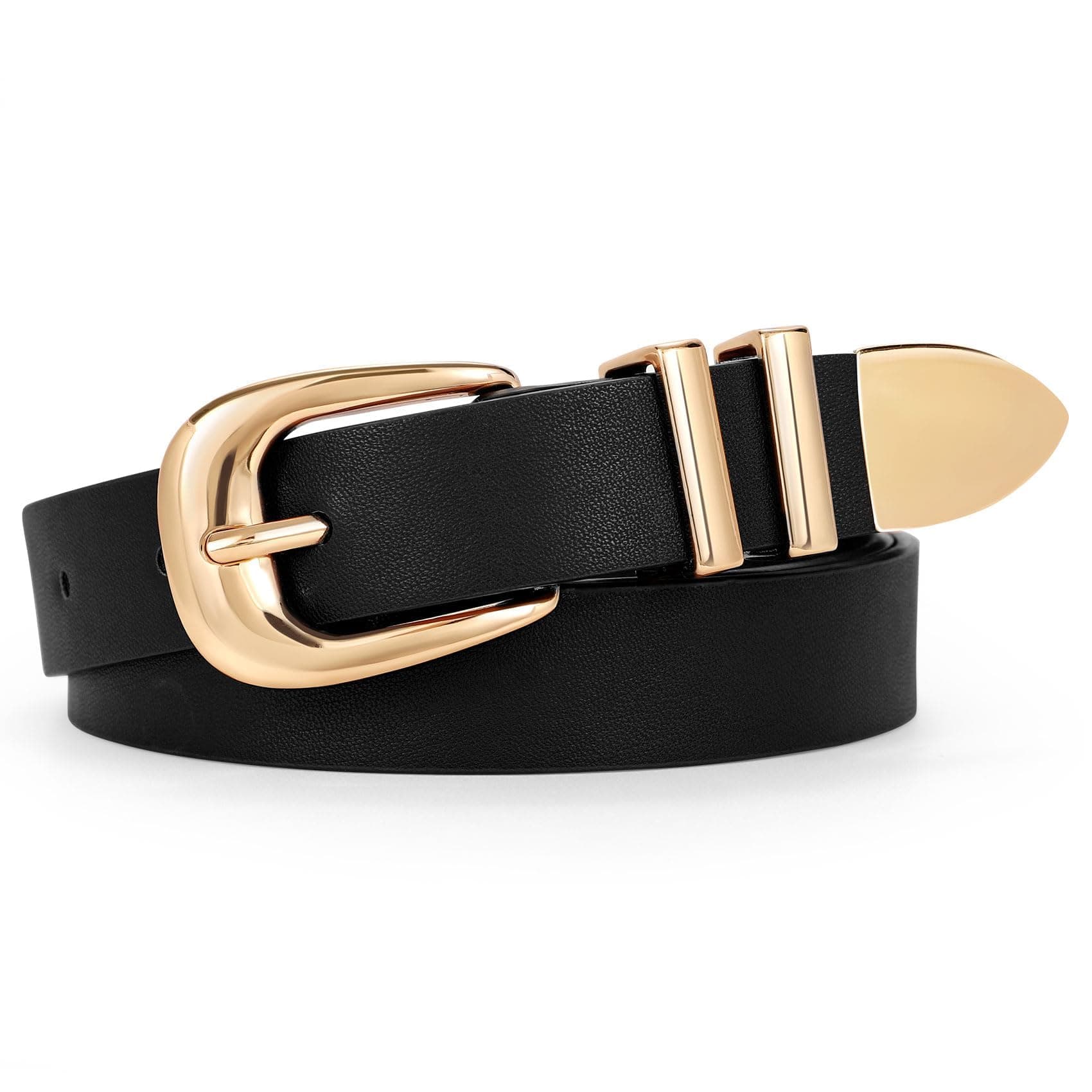 WERFORU Women Leather Belt Fashion Leather Waist Belt for Pants Jean Ladies Western Belt with Gold/Silver Buckle